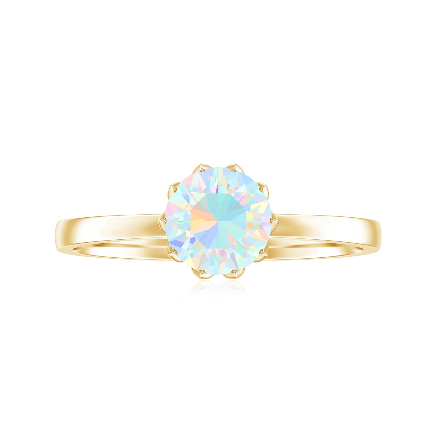Natural 8mm Ethiopian Opal Engagement Ring in Lotus Basket Setting