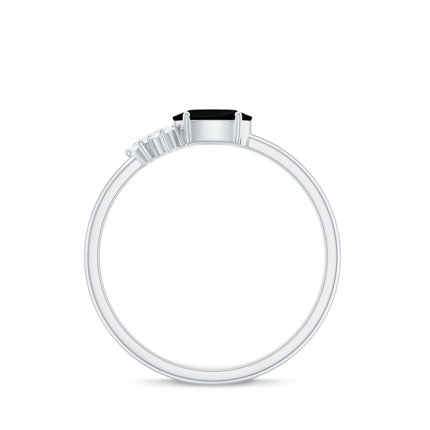 4x6mm Oval Cut Black Onyx Minimal Promise Ring with Diamond Trio