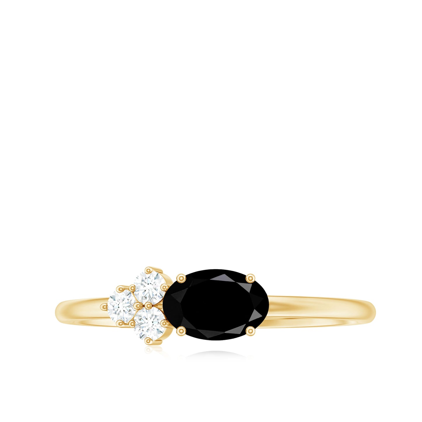 4x6mm Oval Cut Black Onyx Minimal Promise Ring with Diamond Trio