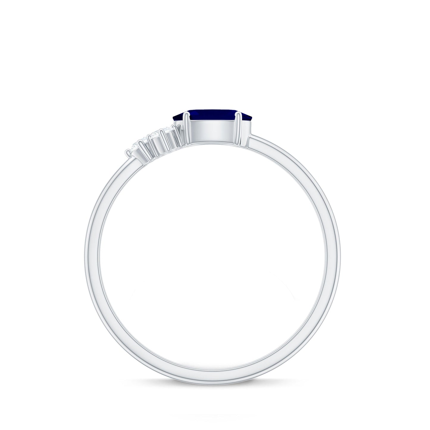 3/4 CT Oval Cut Blue Sapphire Promise Ring with Diamond Trio