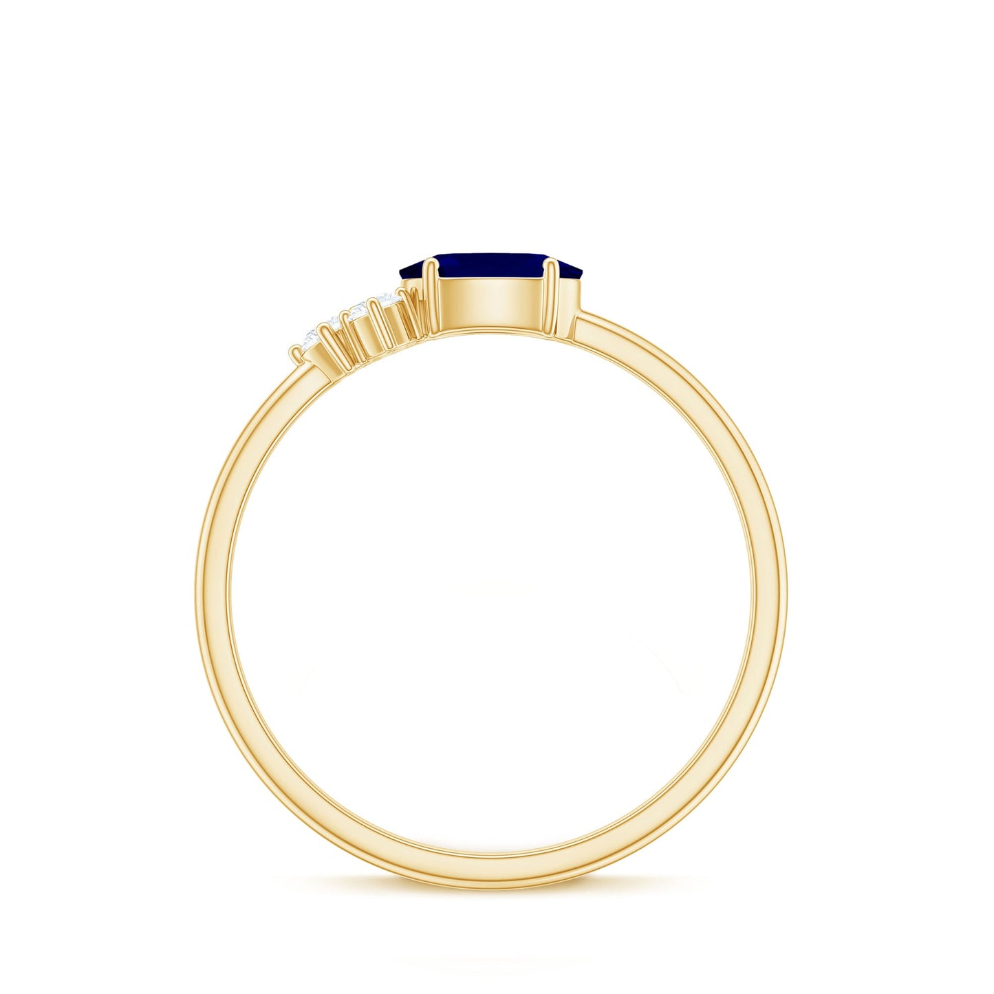 3/4 CT Oval Cut Blue Sapphire Promise Ring with Diamond Trio