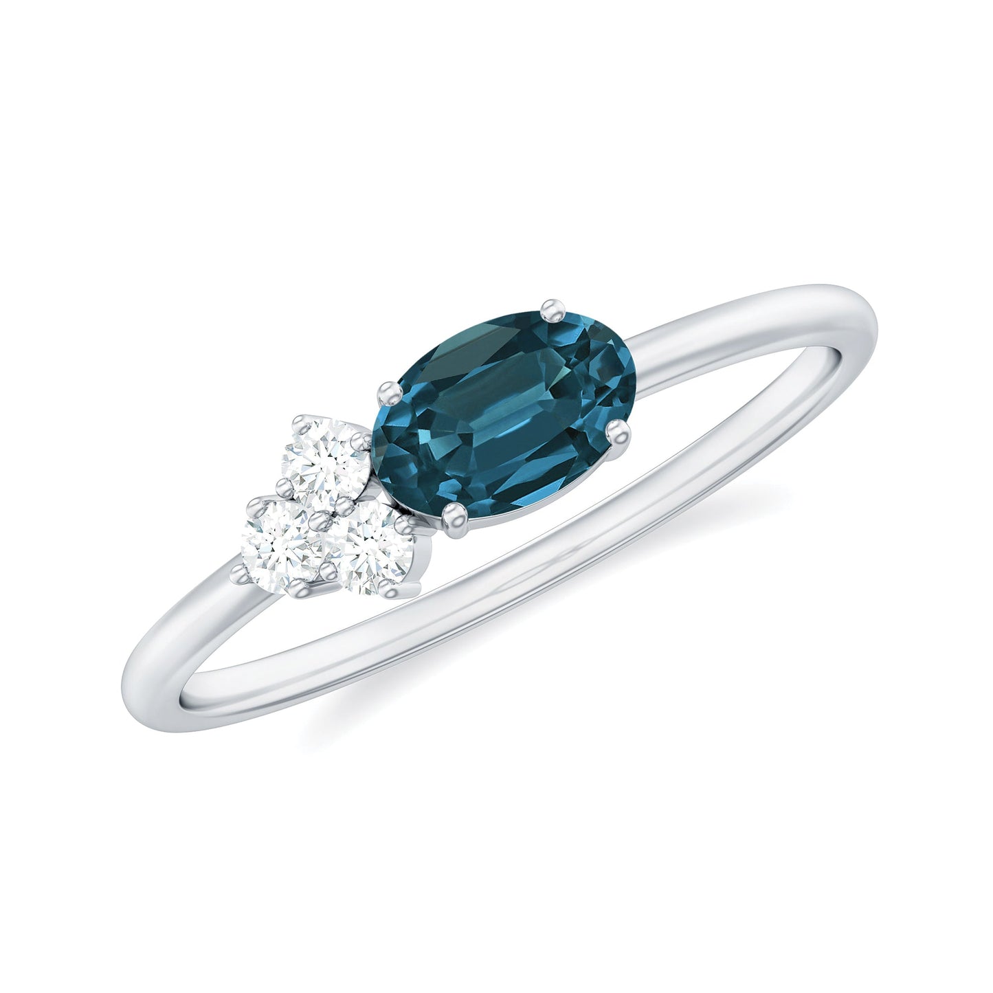 4X6mm Oval Cut London Blue Topaz East West Promise Ring with Diamond Trio