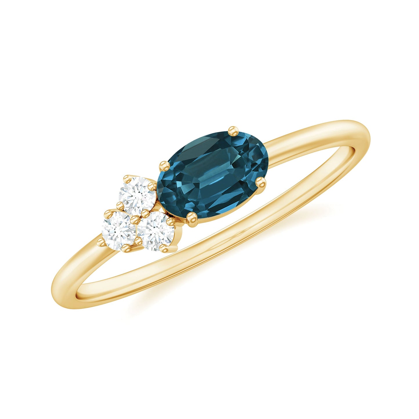 4X6mm Oval Cut London Blue Topaz East West Promise Ring with Diamond Trio
