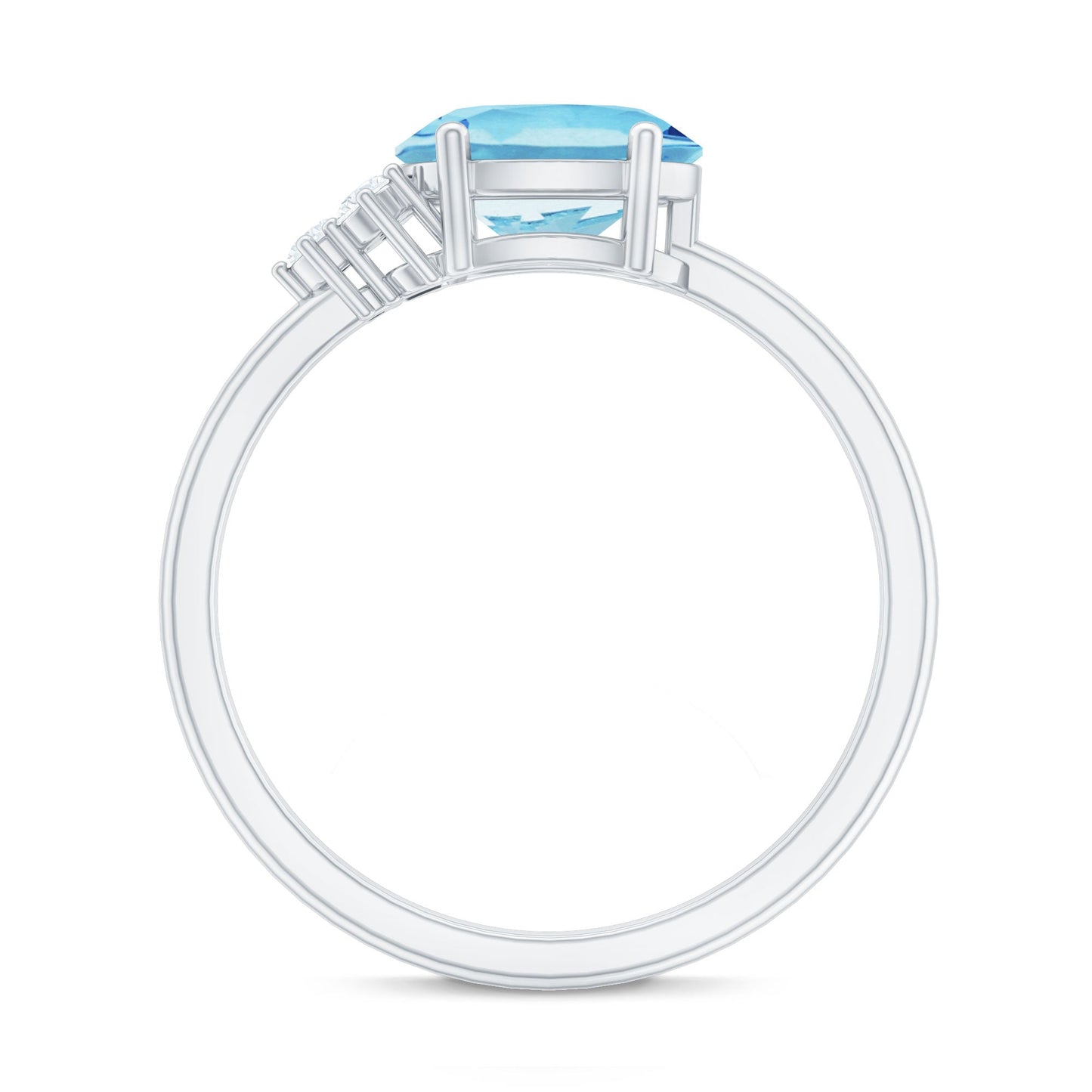 1/2 CT Oval Cut Aquamarine Promise Ring with Diamond Trio
