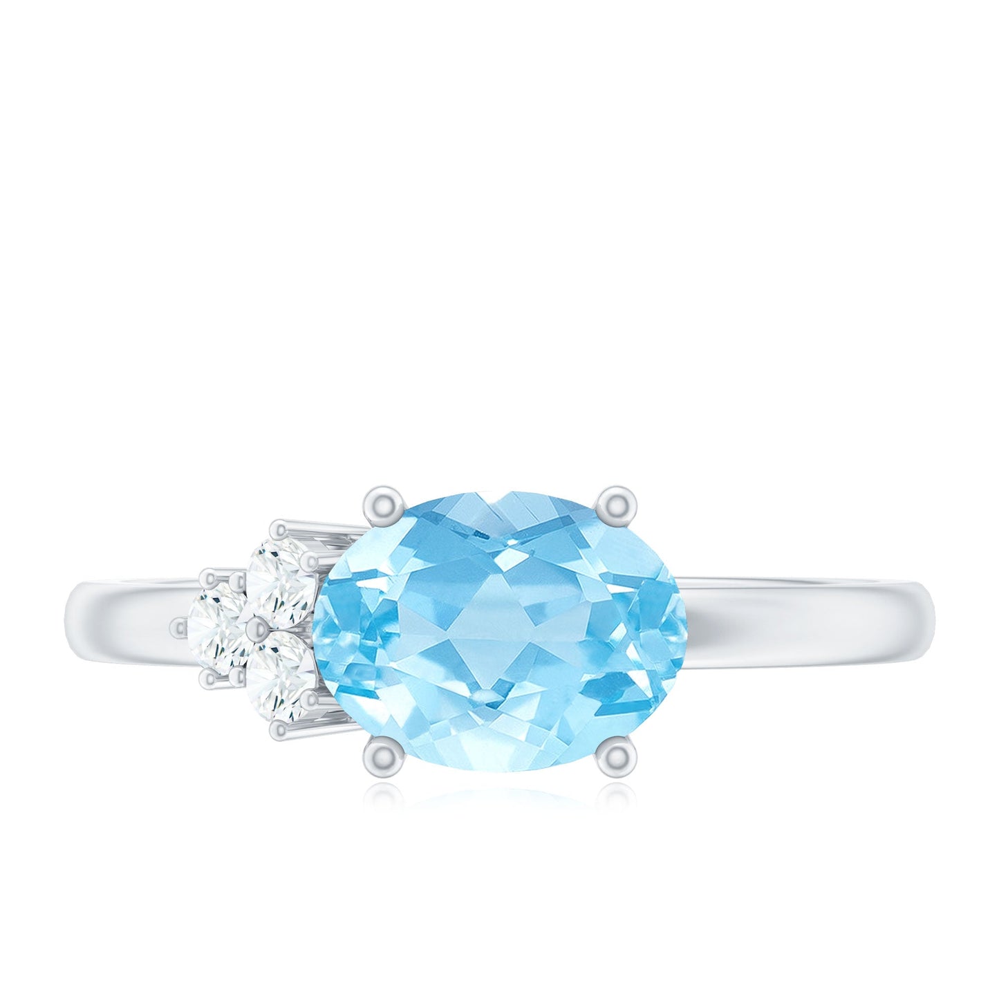 1/2 CT Oval Cut Aquamarine Promise Ring with Diamond Trio