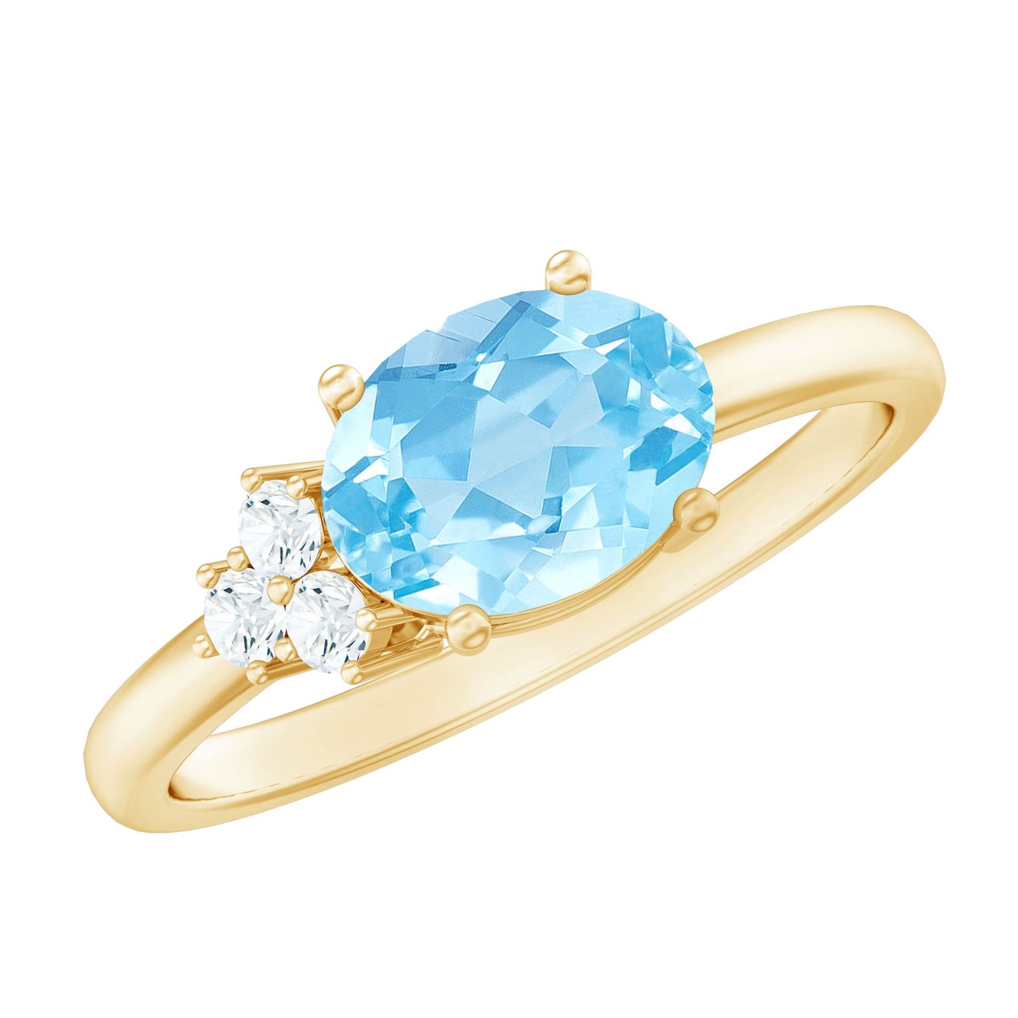 1/2 CT Oval Cut Aquamarine Promise Ring with Diamond Trio