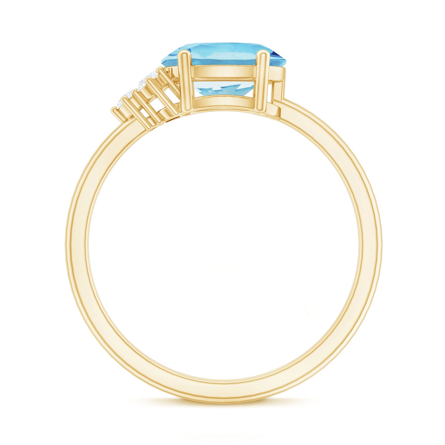 1/2 CT Oval Cut Aquamarine Promise Ring with Diamond Trio