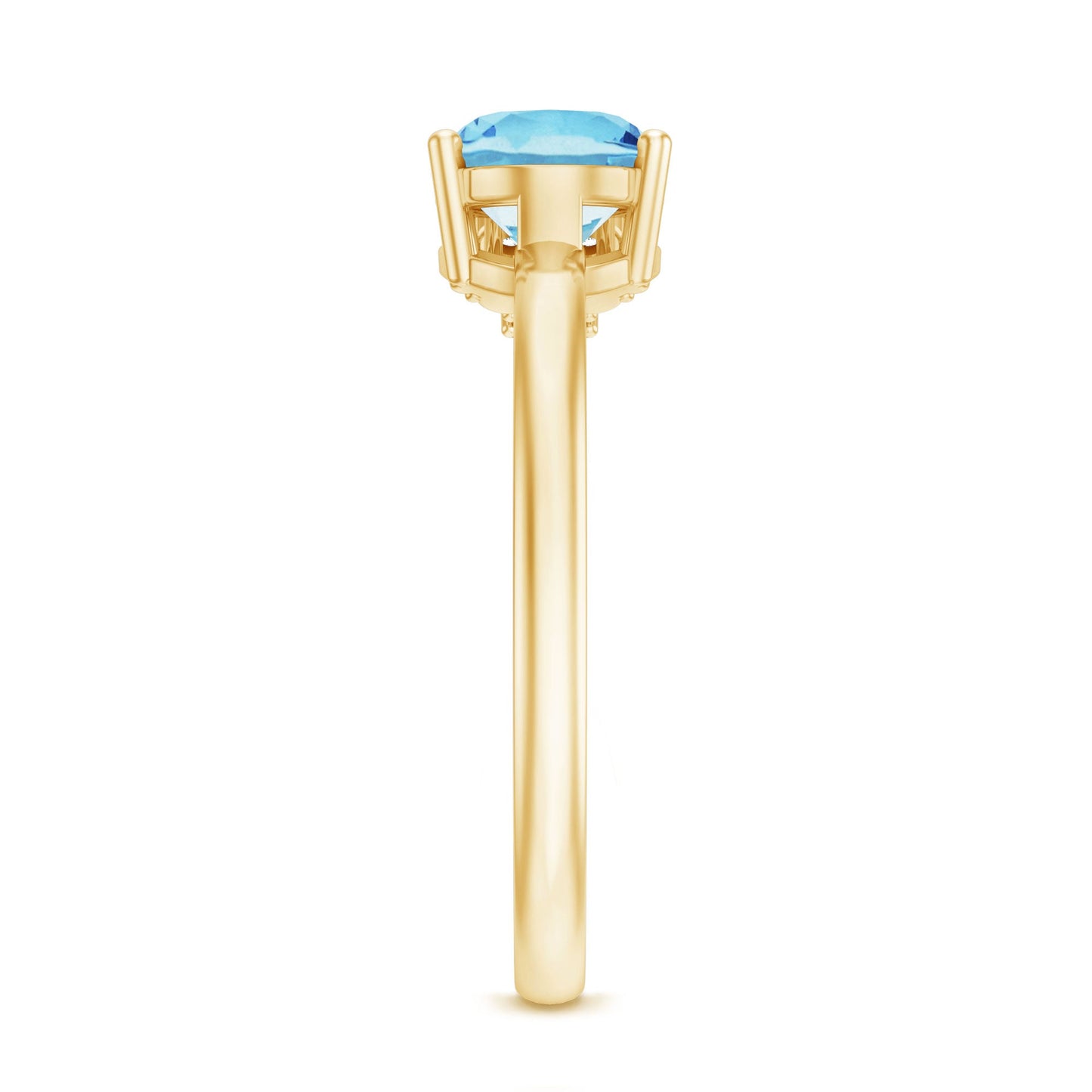1/2 CT Oval Cut Aquamarine Promise Ring with Diamond Trio