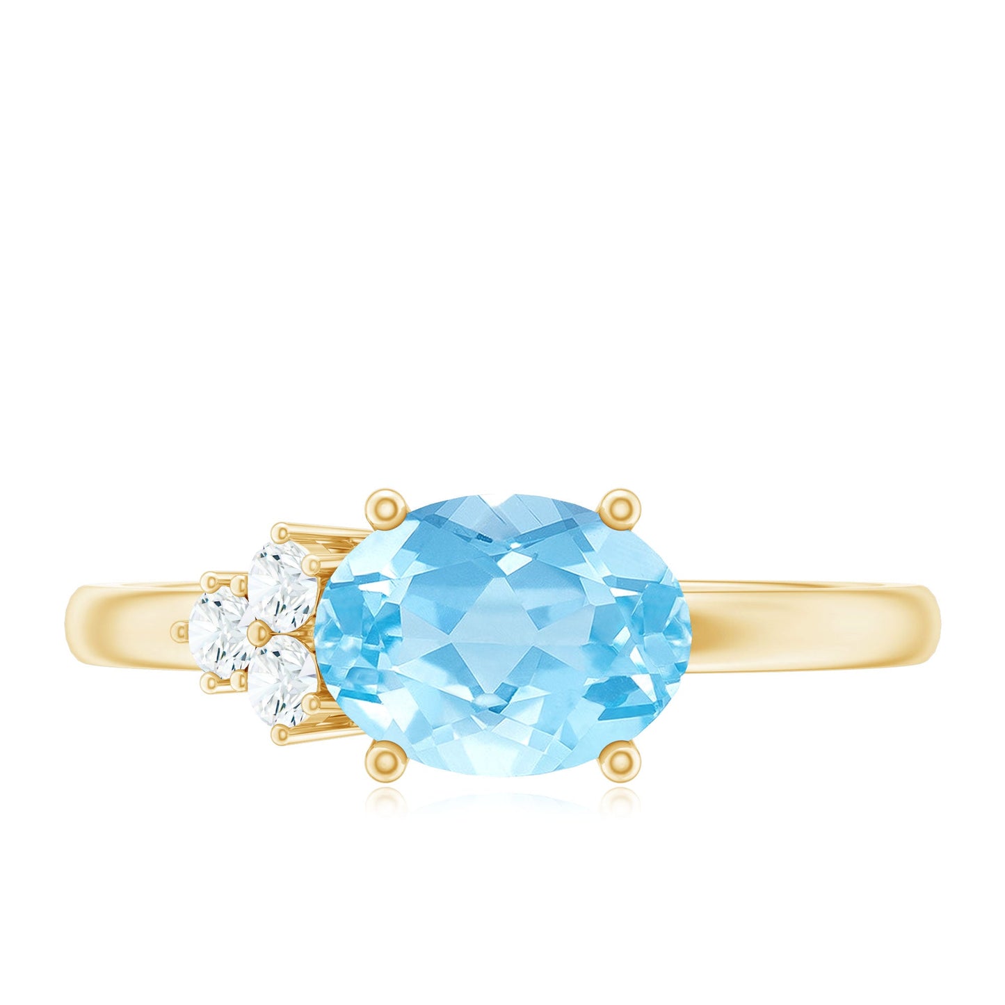 1/2 CT Oval Cut Aquamarine Promise Ring with Diamond Trio
