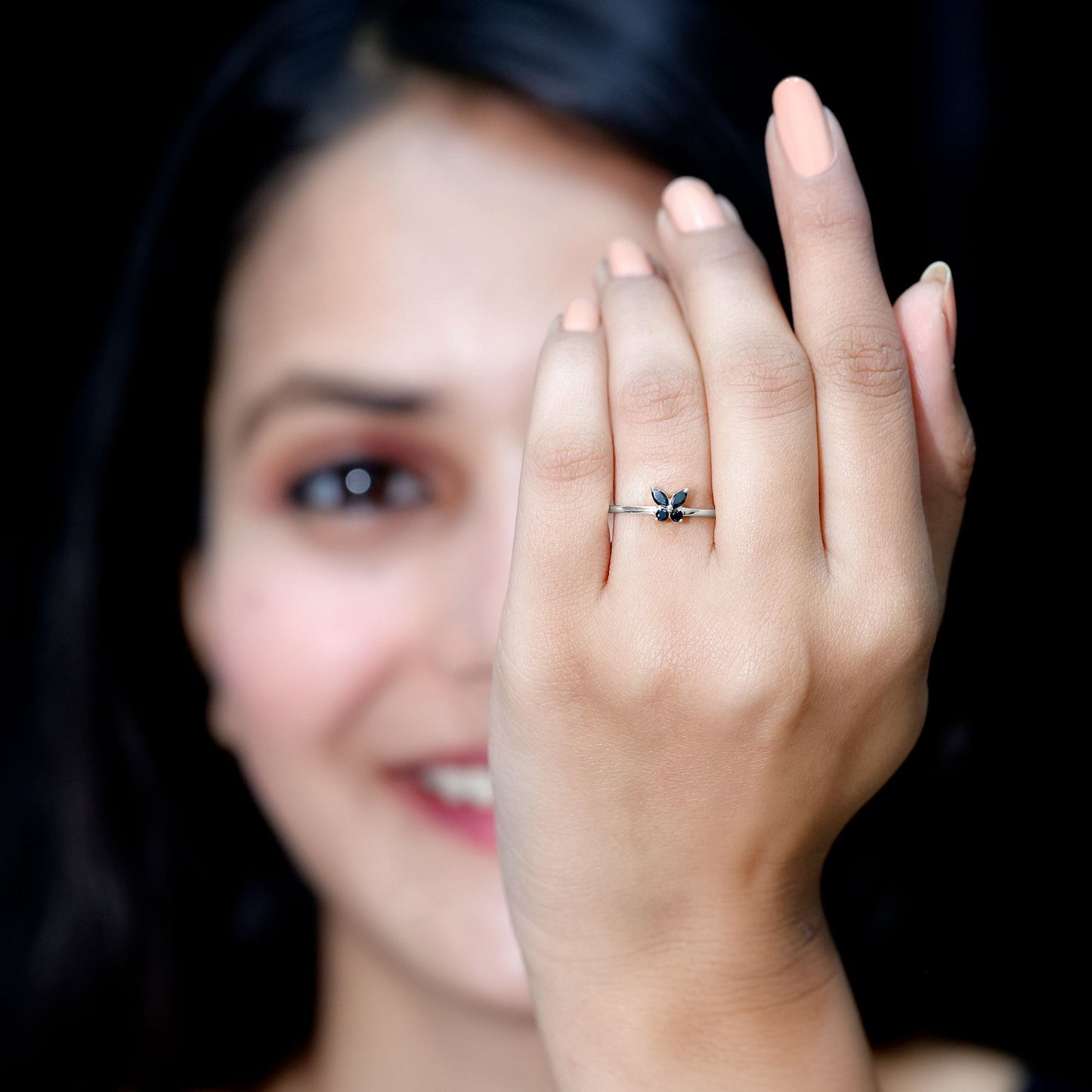 Genuine Black Onyx Butterfly Promise Ring