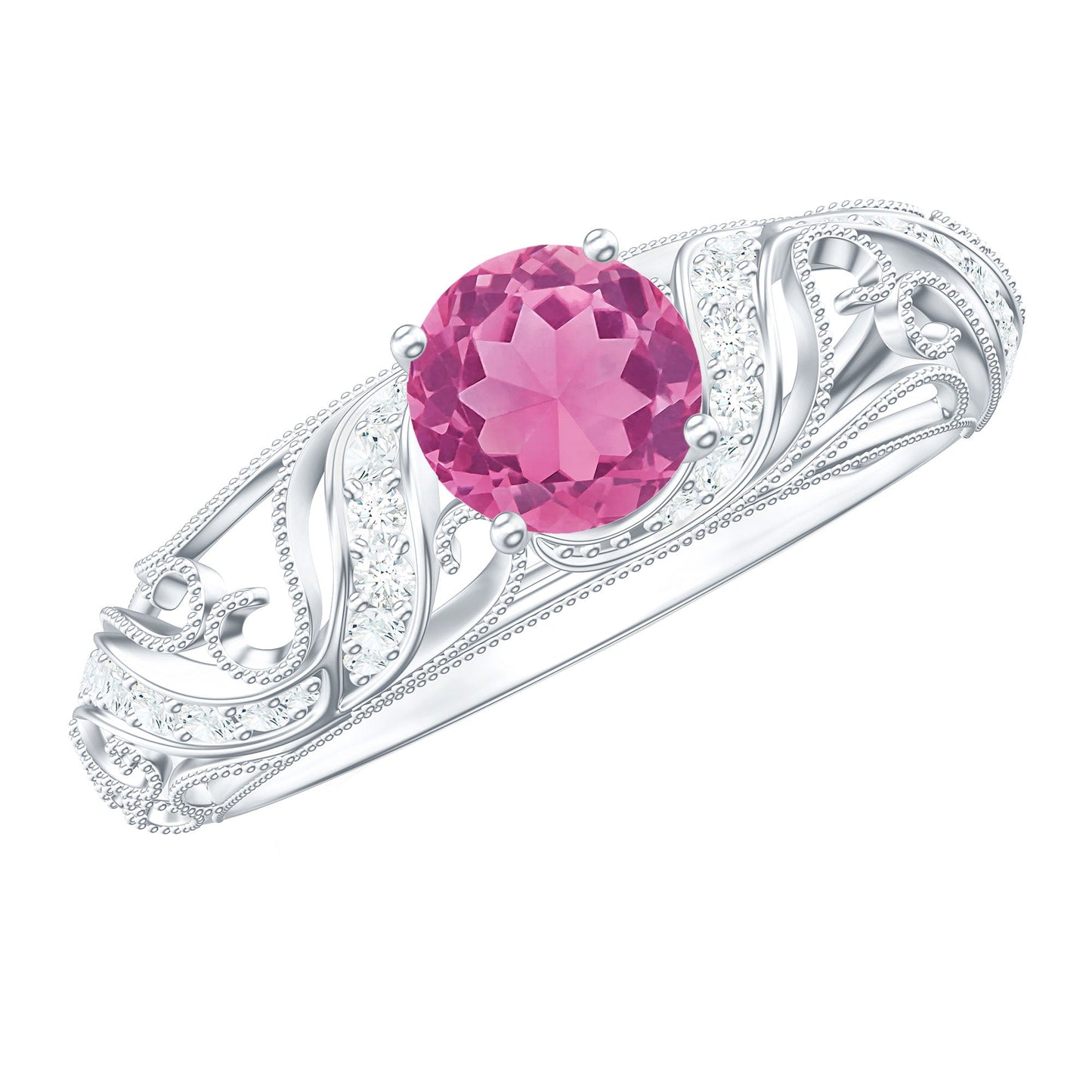 3/4 CT Vintage Style Pink Tourmaline Engagement Ring with Diamond