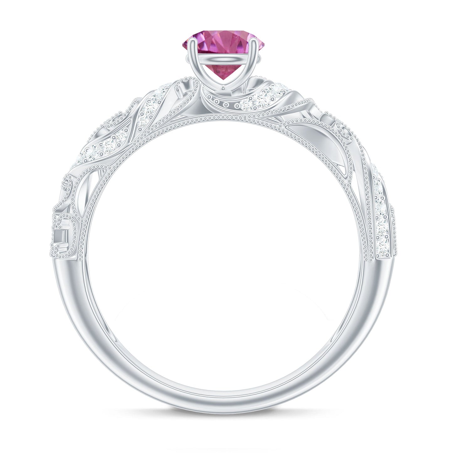 3/4 CT Vintage Style Pink Tourmaline Engagement Ring with Diamond