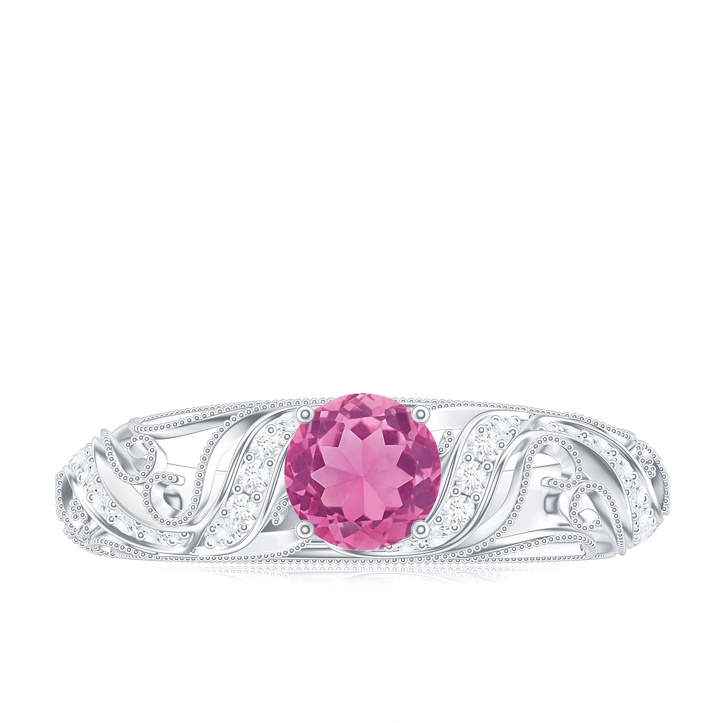 3/4 CT Vintage Style Pink Tourmaline Engagement Ring with Diamond