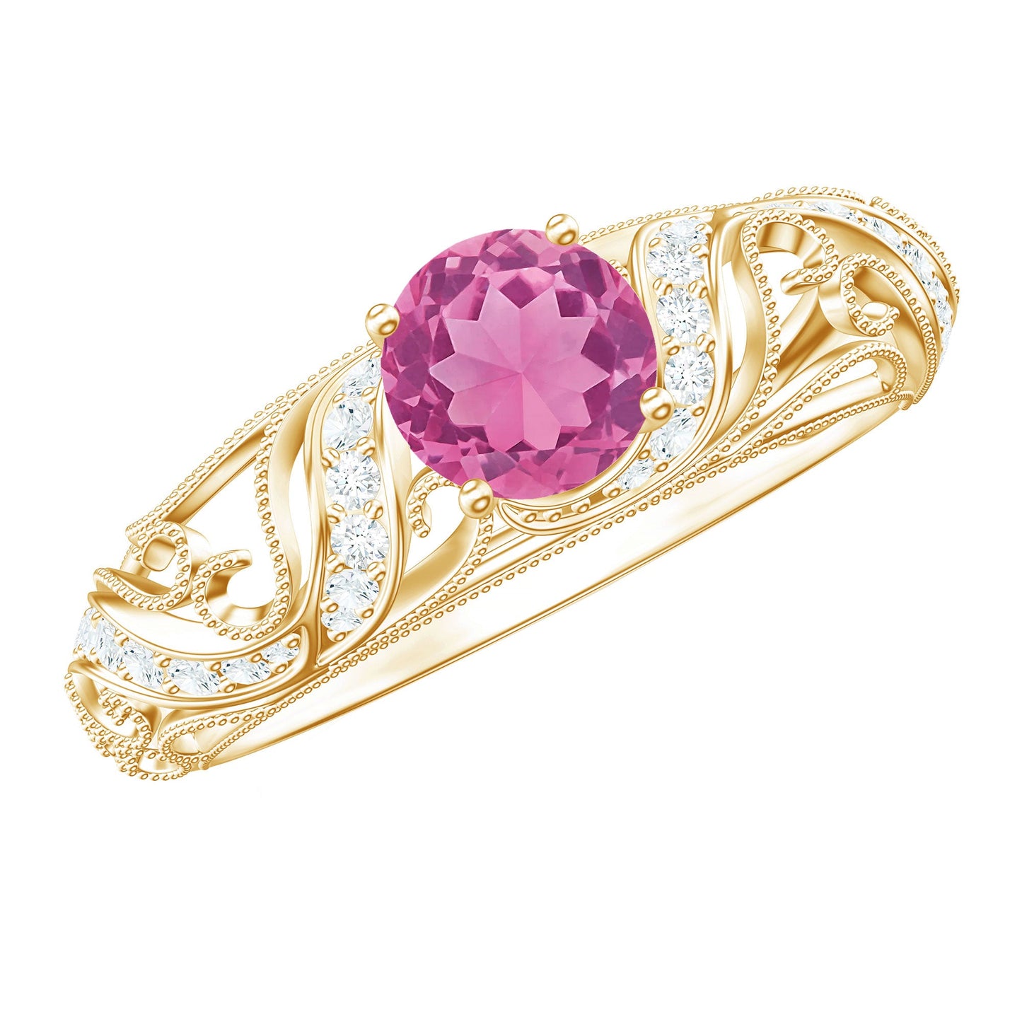 3/4 CT Vintage Style Pink Tourmaline Engagement Ring with Diamond