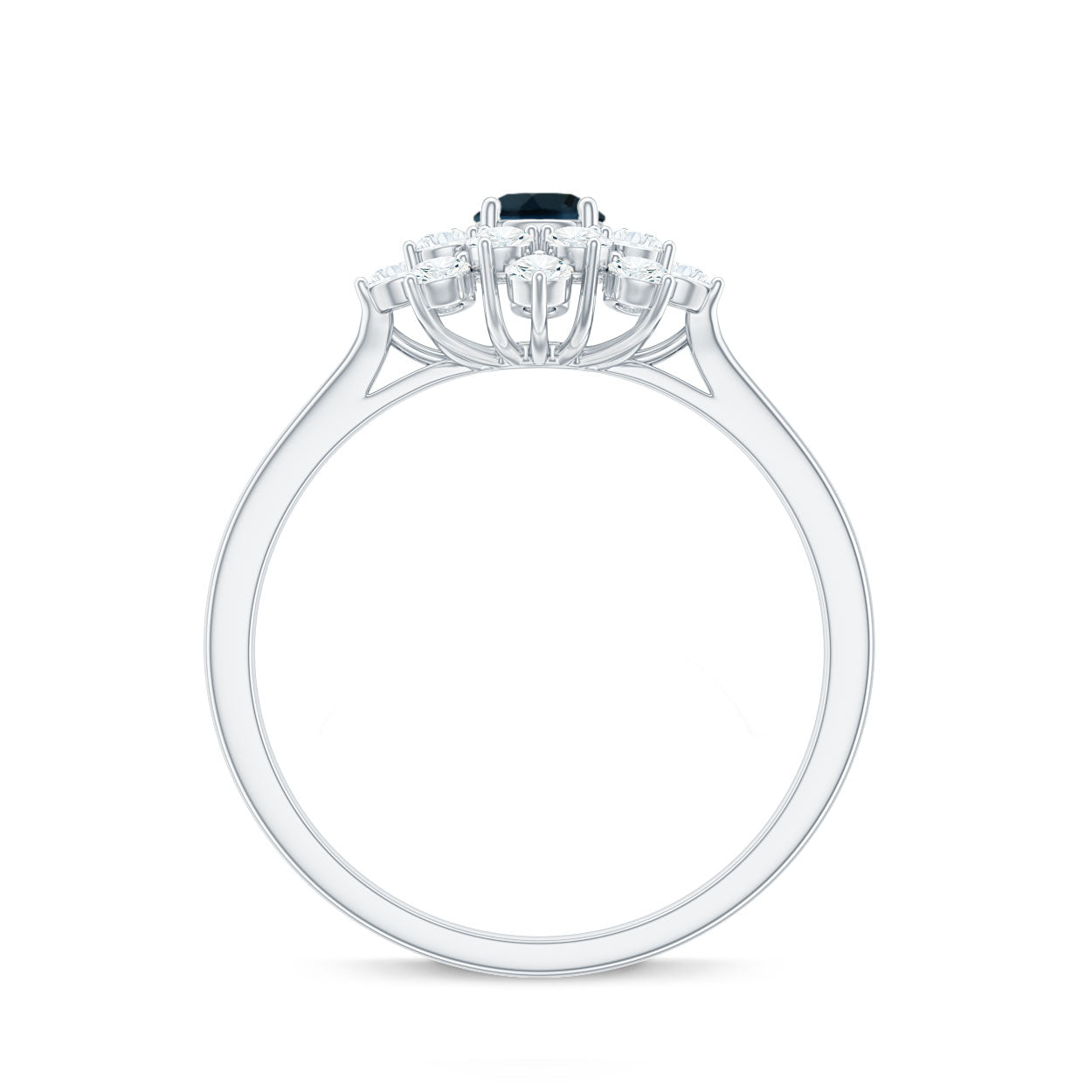 Genuine Round Cut London Blue Topaz Flower Engagement Ring with Diamonds