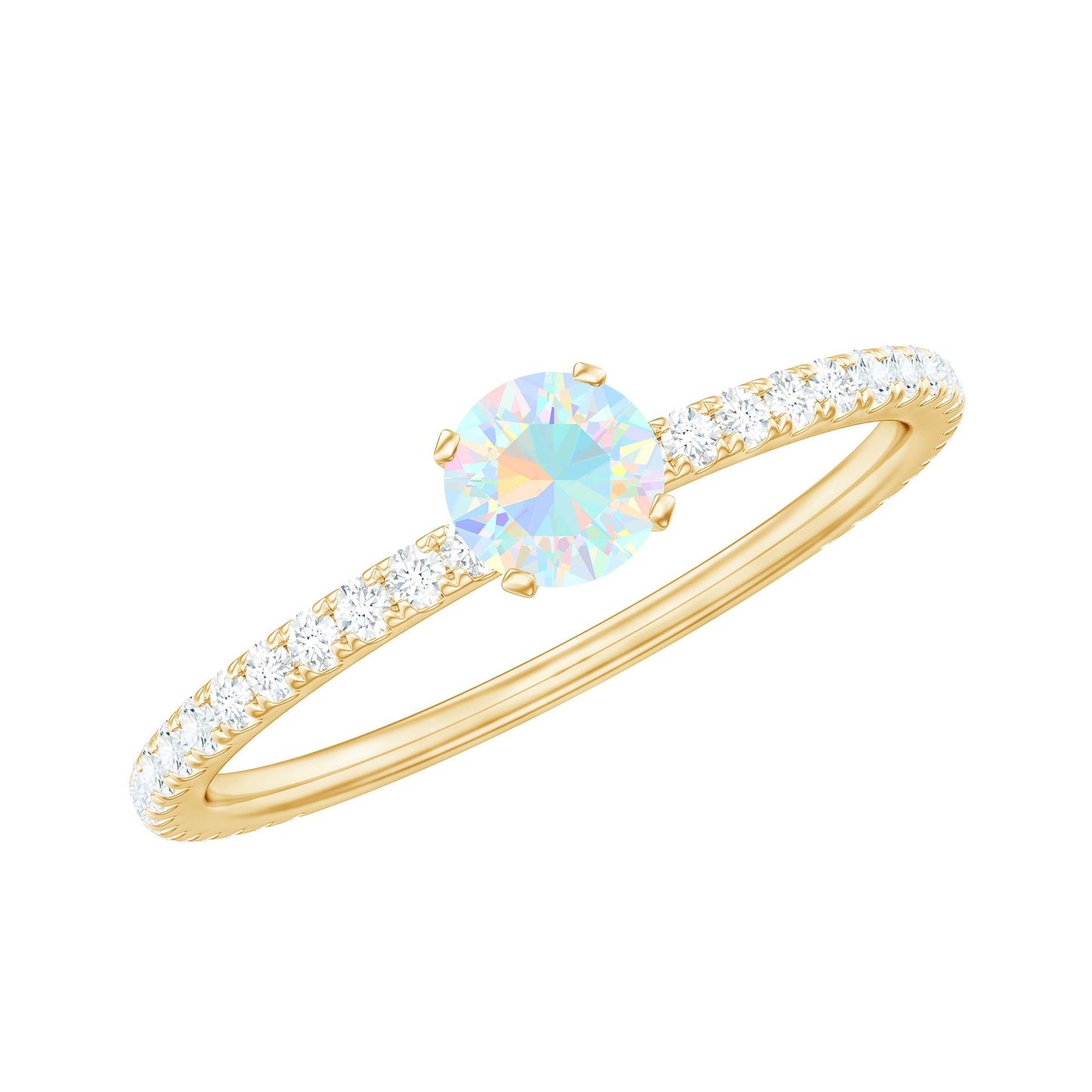 Genuine Ethiopian Opal Promise Ring with Diamond Side Stones