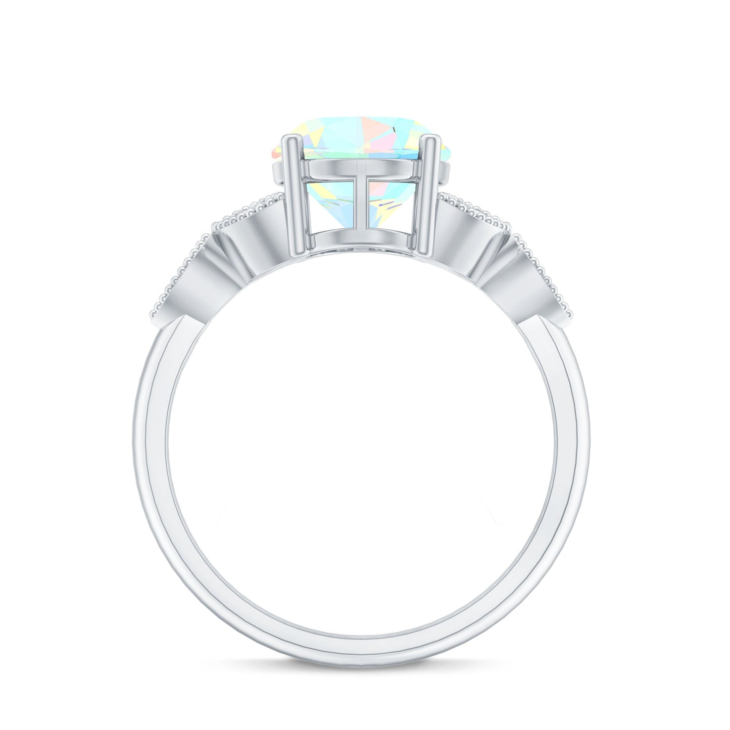 Vintage Style 8X10mm Ethiopian Opal Oblong Engagement Ring with Diamond