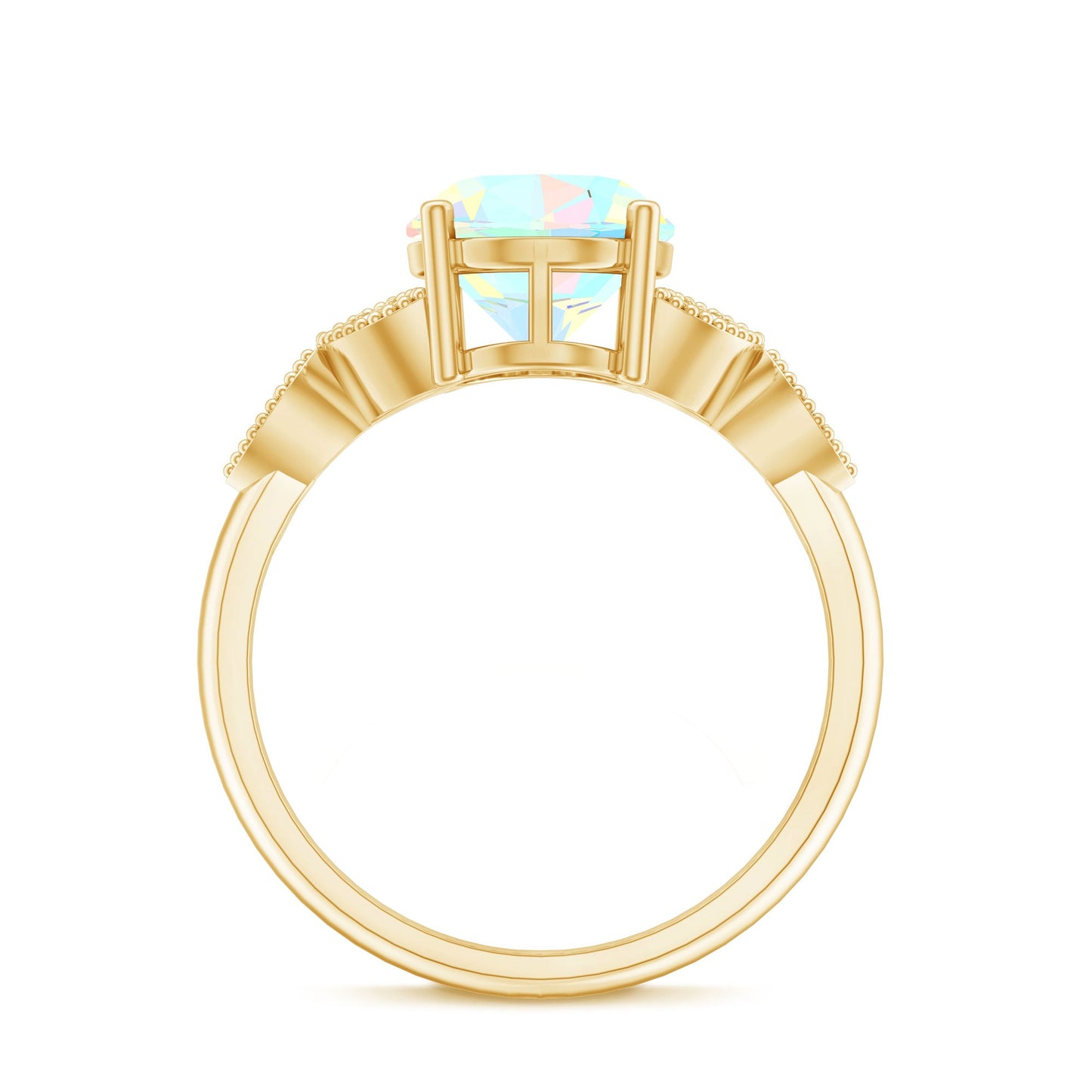 Vintage Style 8X10mm Ethiopian Opal Oblong Engagement Ring with Diamond