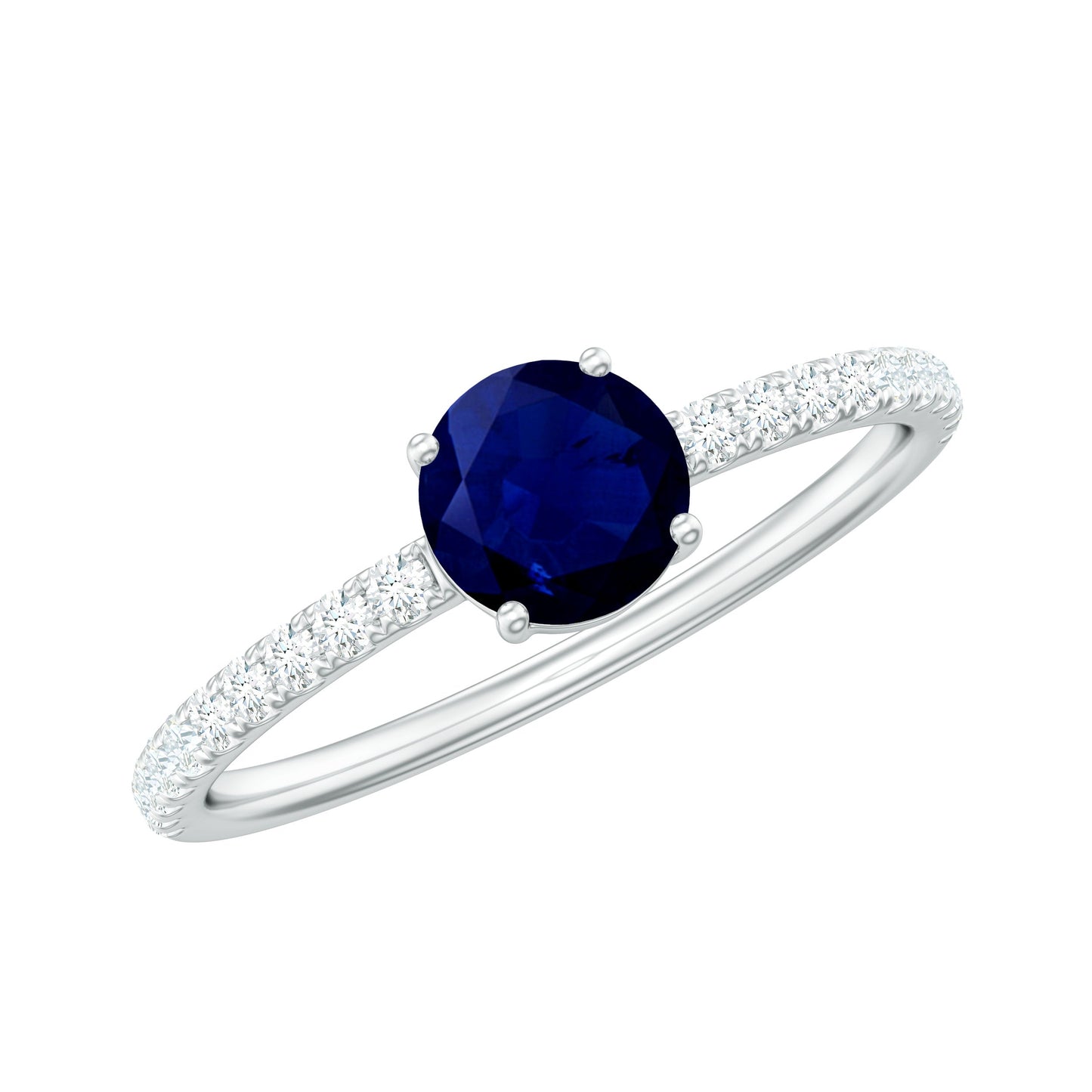 1 CT Blue Sapphire Solitaire Engagement Ring with Diamond