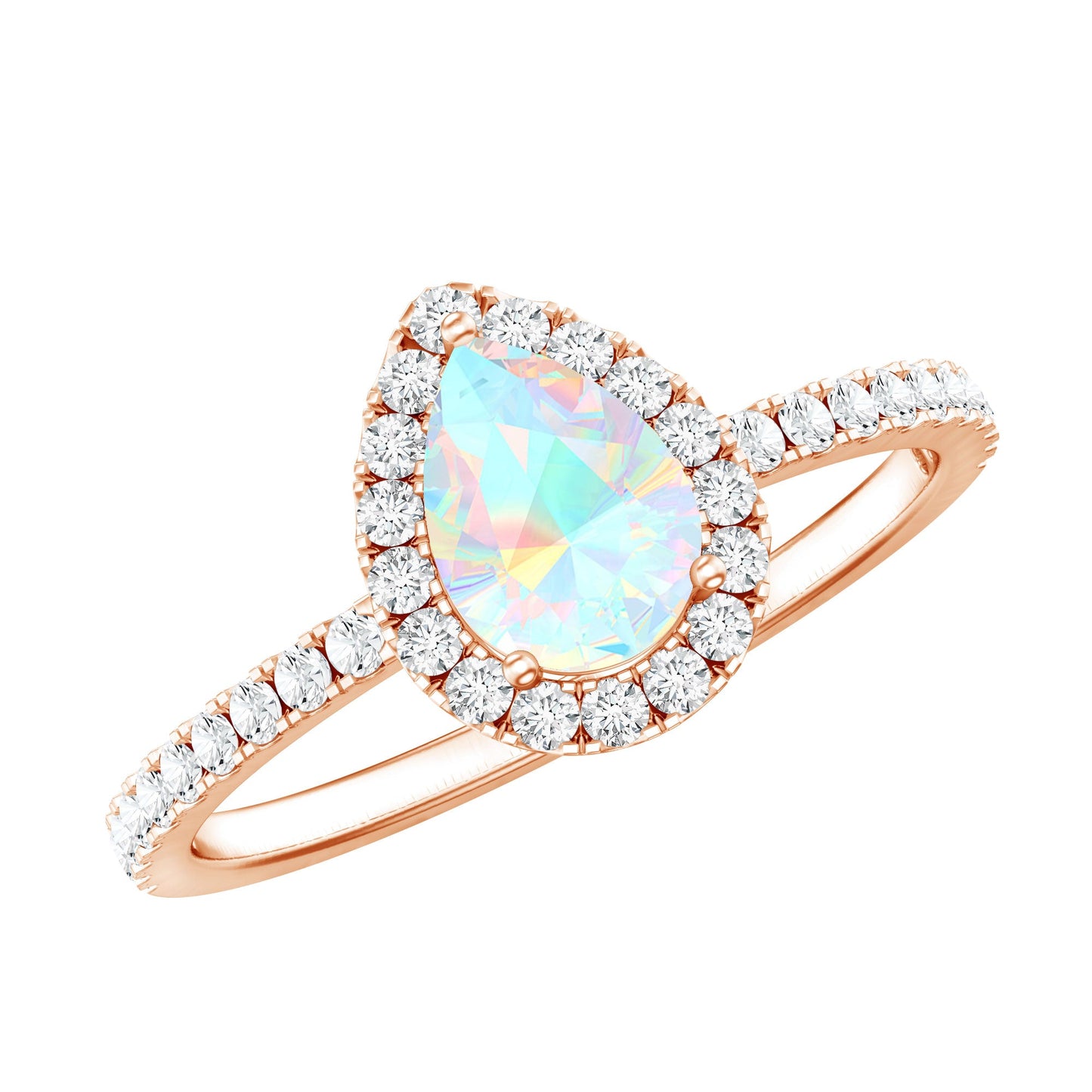 Natural 5X7mm Ethiopian Opal Teardrop Engagement Ring with Diamond Halo