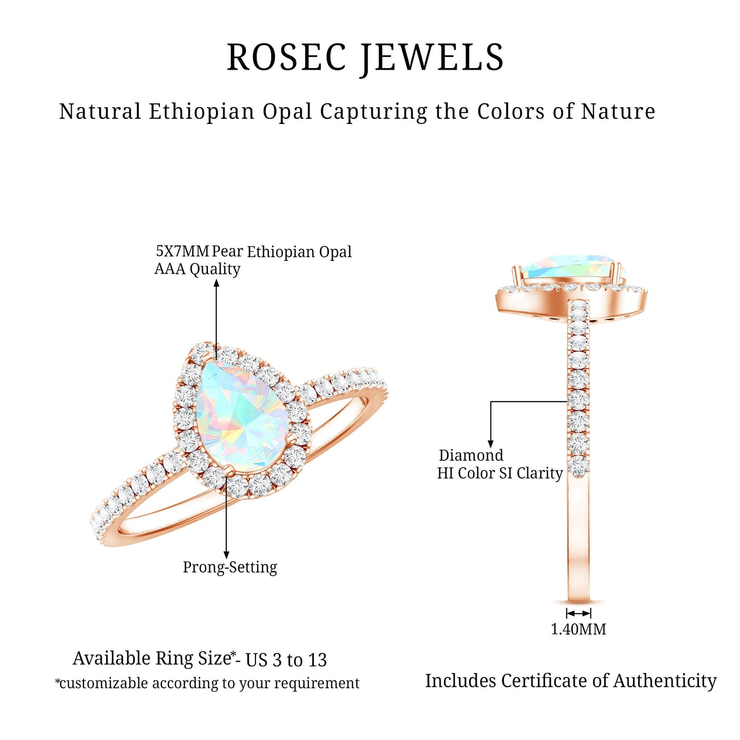Natural 5X7mm Ethiopian Opal Teardrop Engagement Ring with Diamond Halo