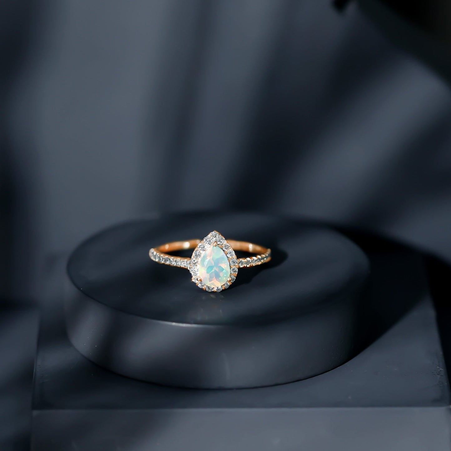 Natural 5X7mm Ethiopian Opal Teardrop Engagement Ring with Diamond Halo