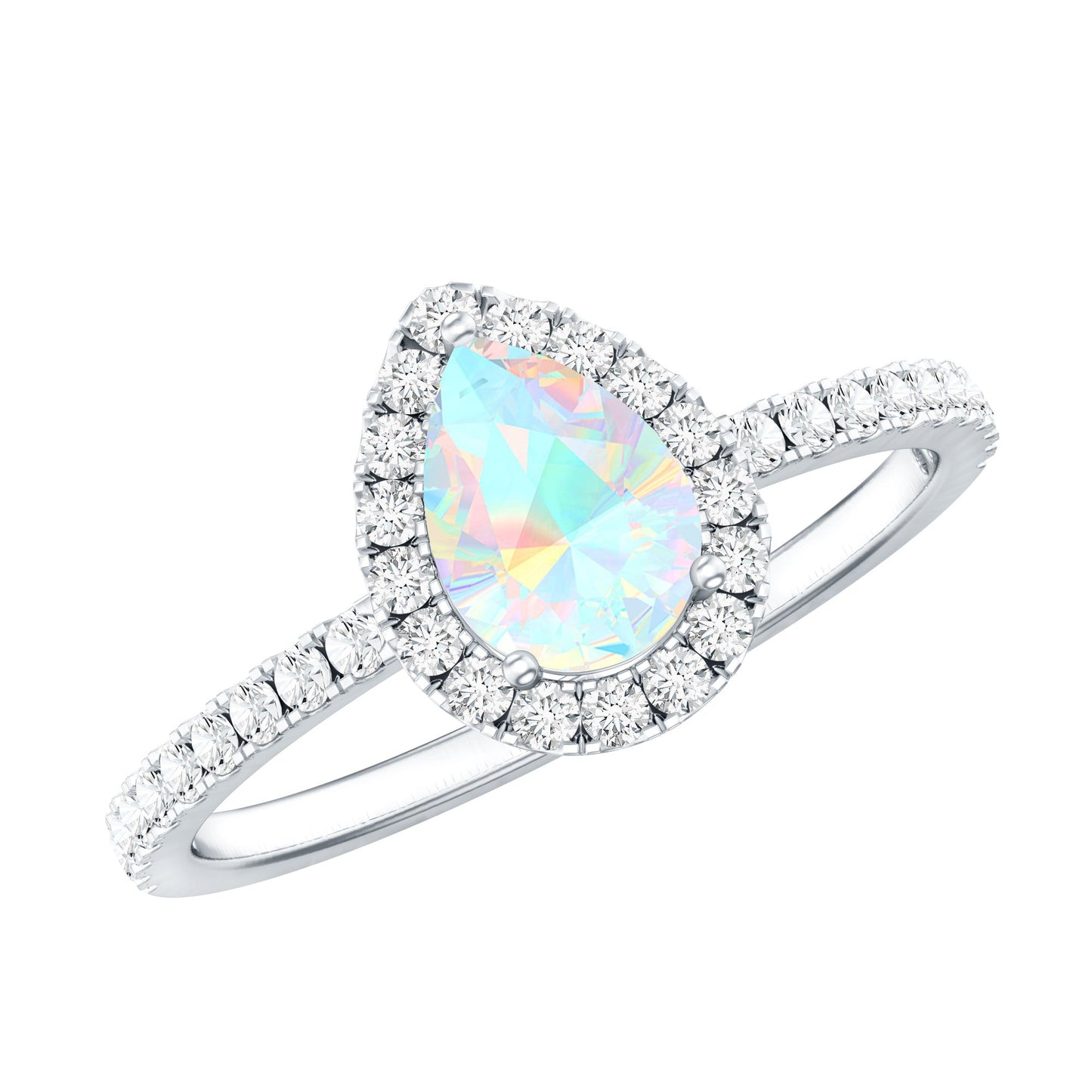 Natural 5X7mm Ethiopian Opal Teardrop Engagement Ring with Diamond Halo
