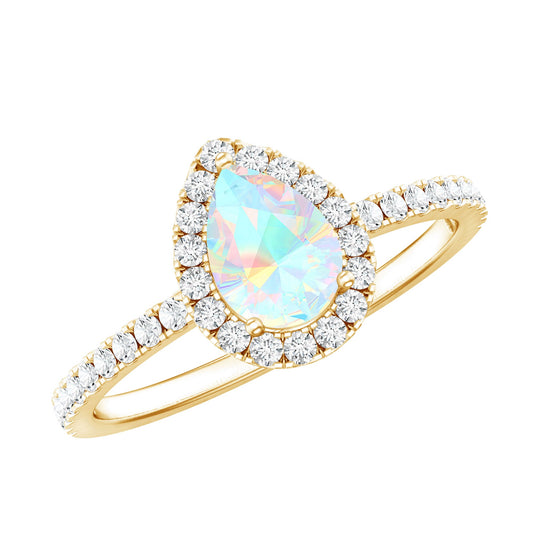 Natural 5X7mm Ethiopian Opal Teardrop Engagement Ring with Diamond Halo