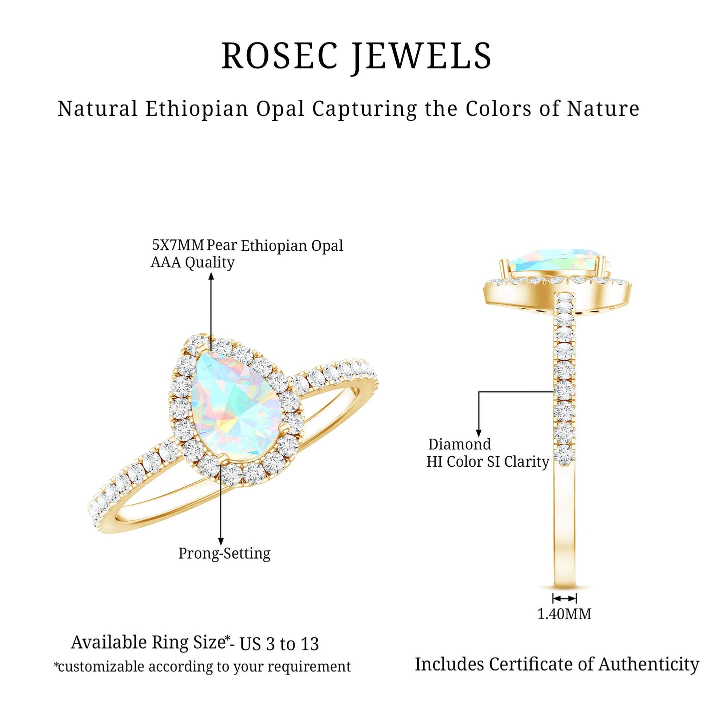 Natural 5X7mm Ethiopian Opal Teardrop Engagement Ring with Diamond Halo