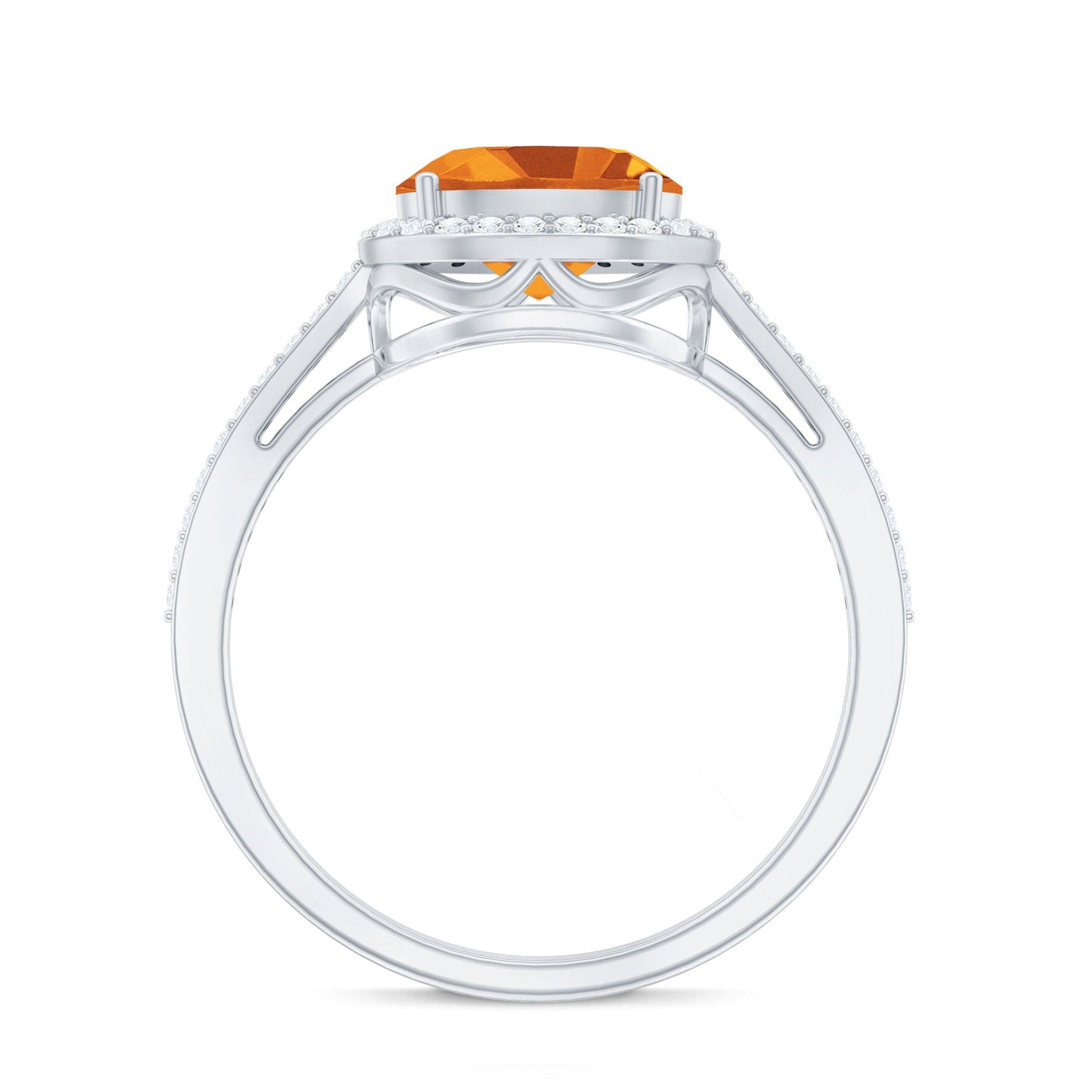 Certified Real 6X8mm Oval Citrine East West Engagement Ring with Diamond Halo