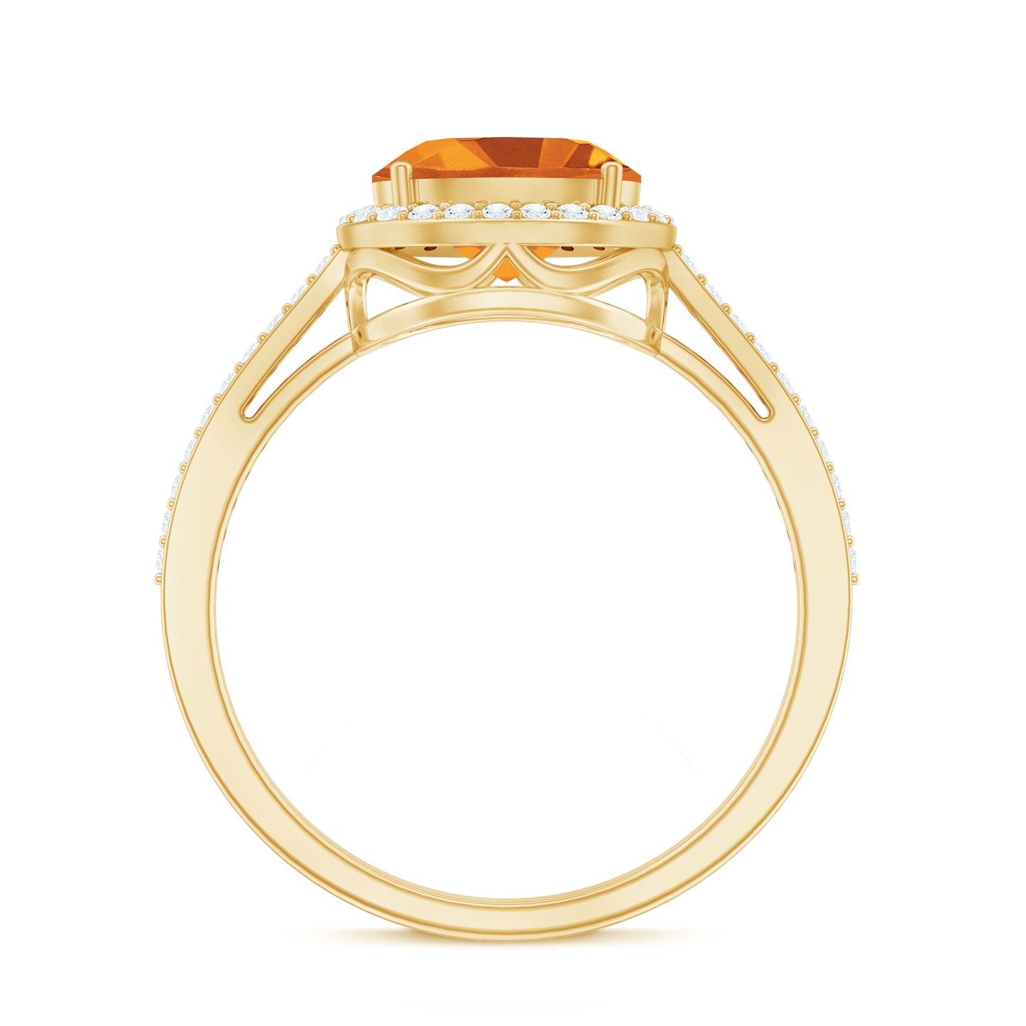 Certified Real 6X8mm Oval Citrine East West Engagement Ring with Diamond Halo