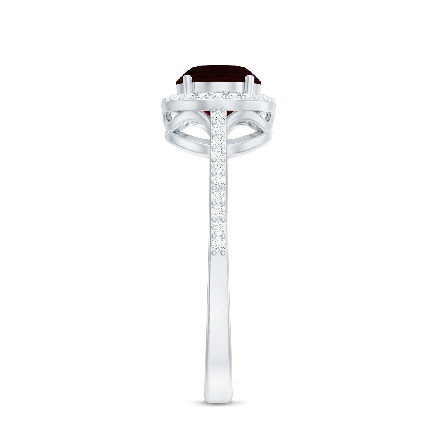 Classic 6X8mm Oval Garnet East West Engagement Ring with Diamond