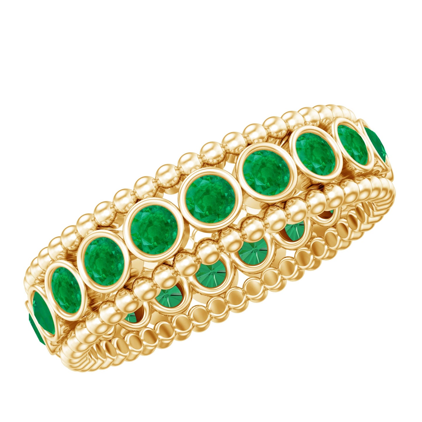 Vintage Inspired Emerald Wedding Band in Bezel Setting