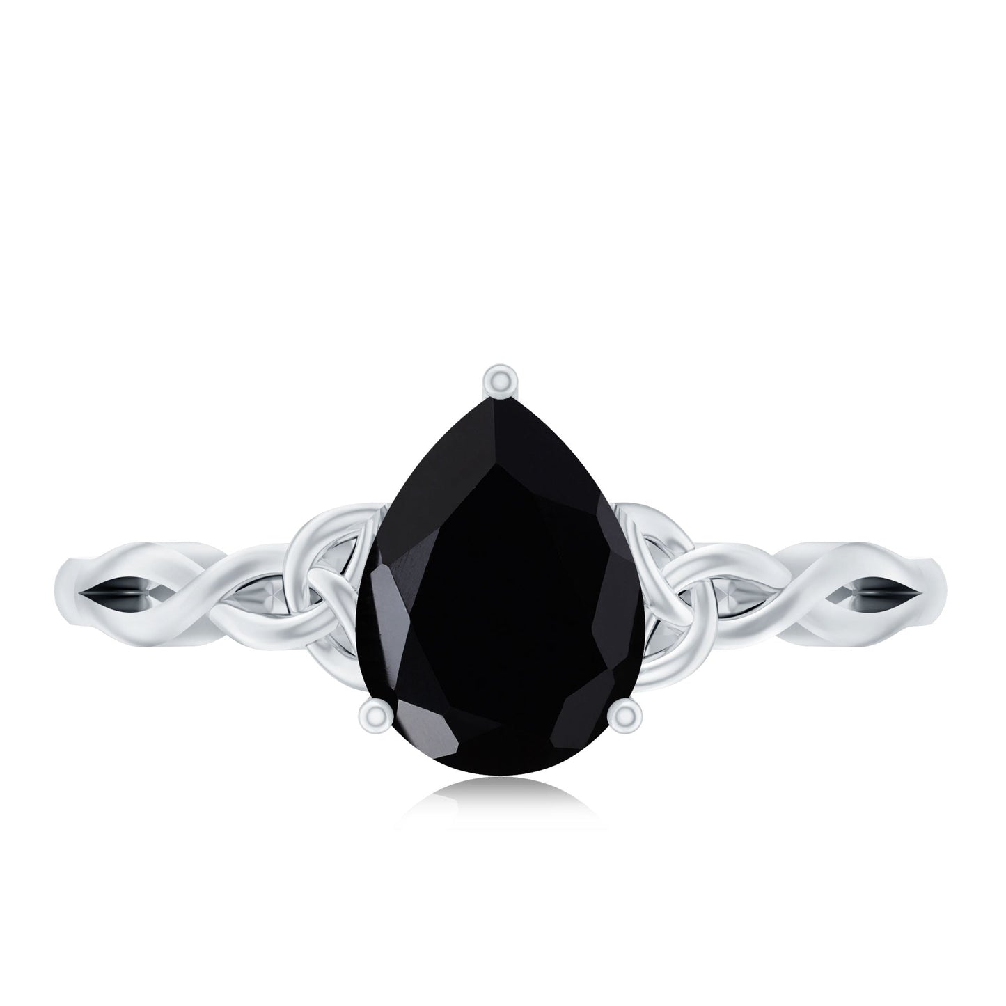 Solitaire Pear Cut Black Onyx Engagement Ring with Celtic Band