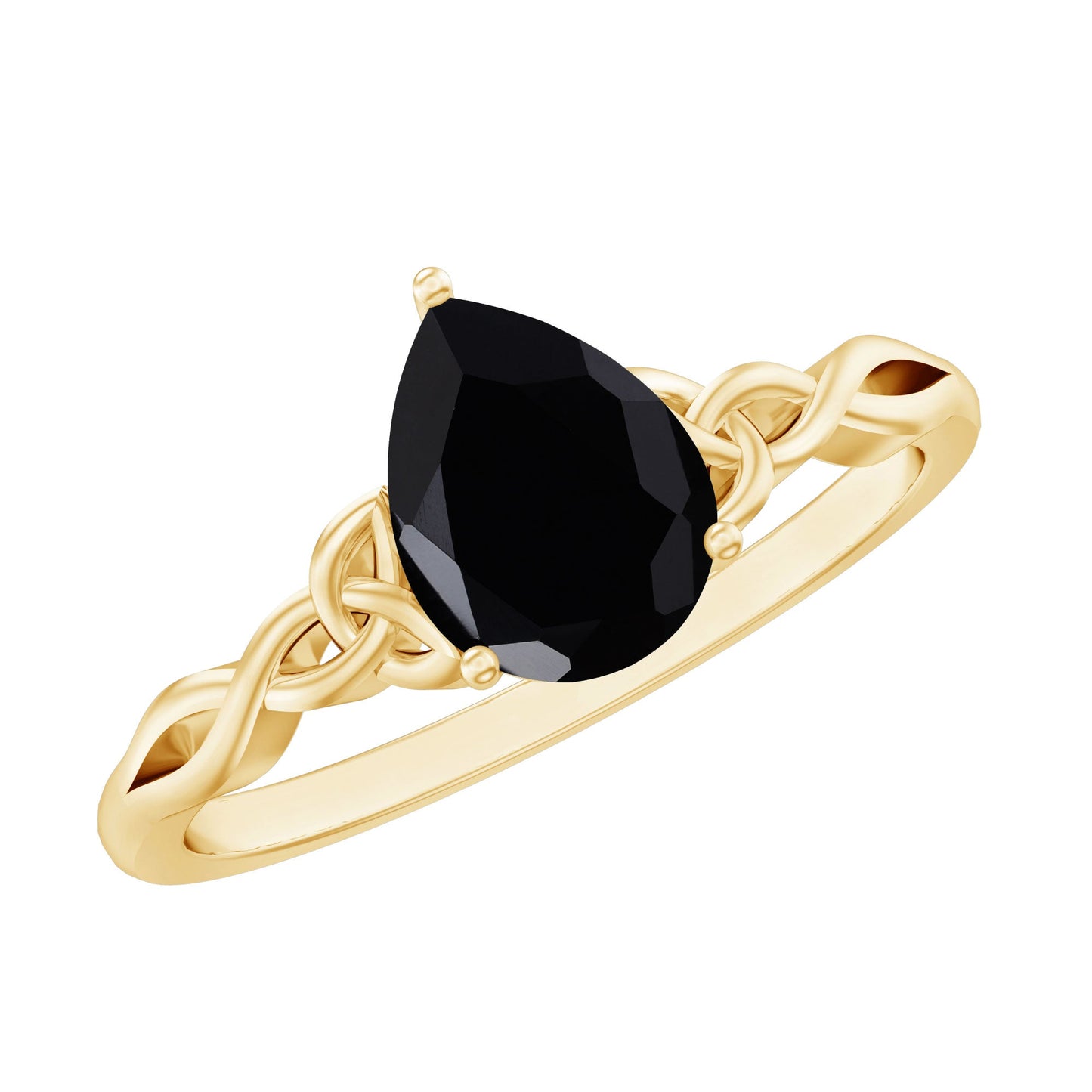 Solitaire Pear Cut Black Onyx Engagement Ring with Celtic Band