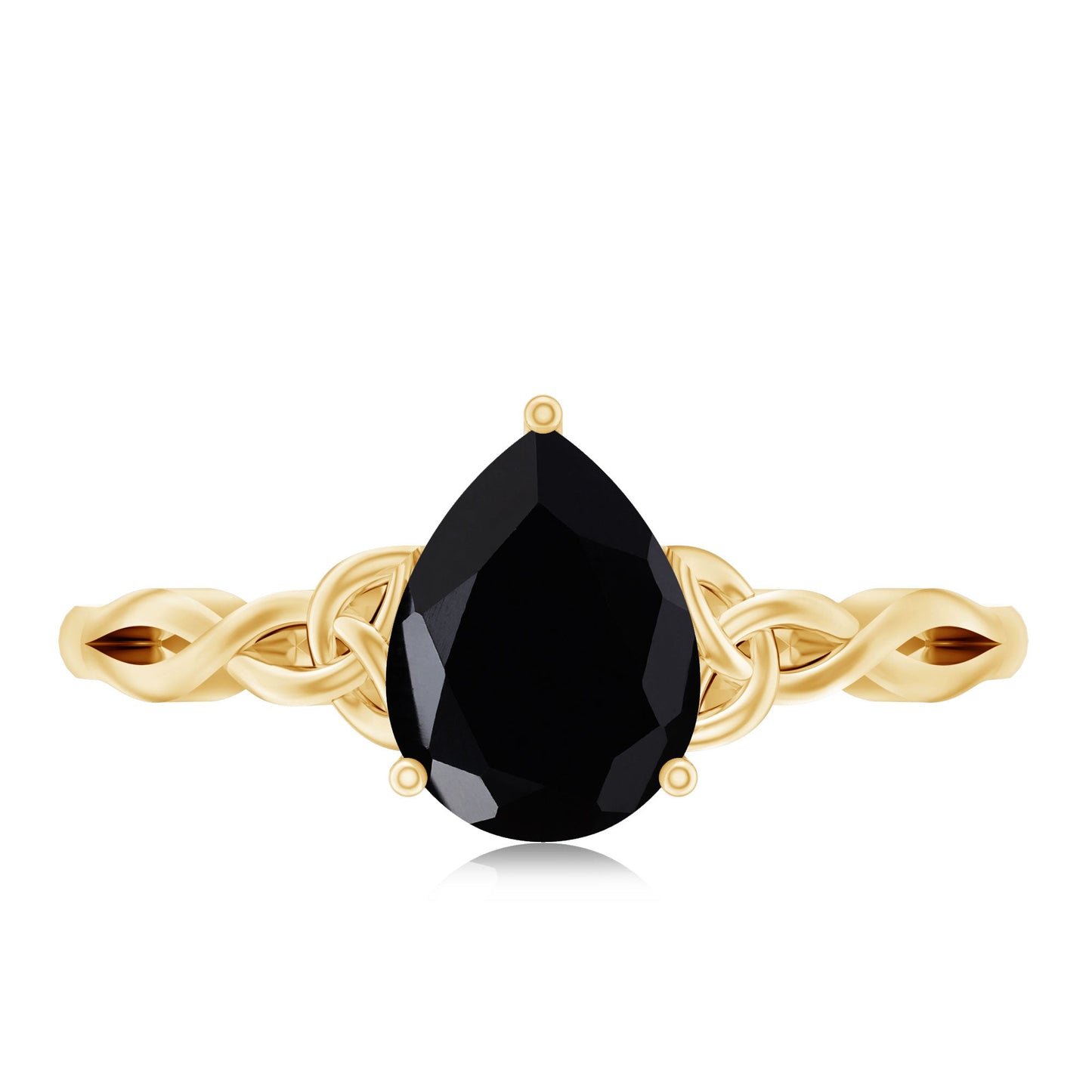 Solitaire Pear Cut Black Onyx Engagement Ring with Celtic Band