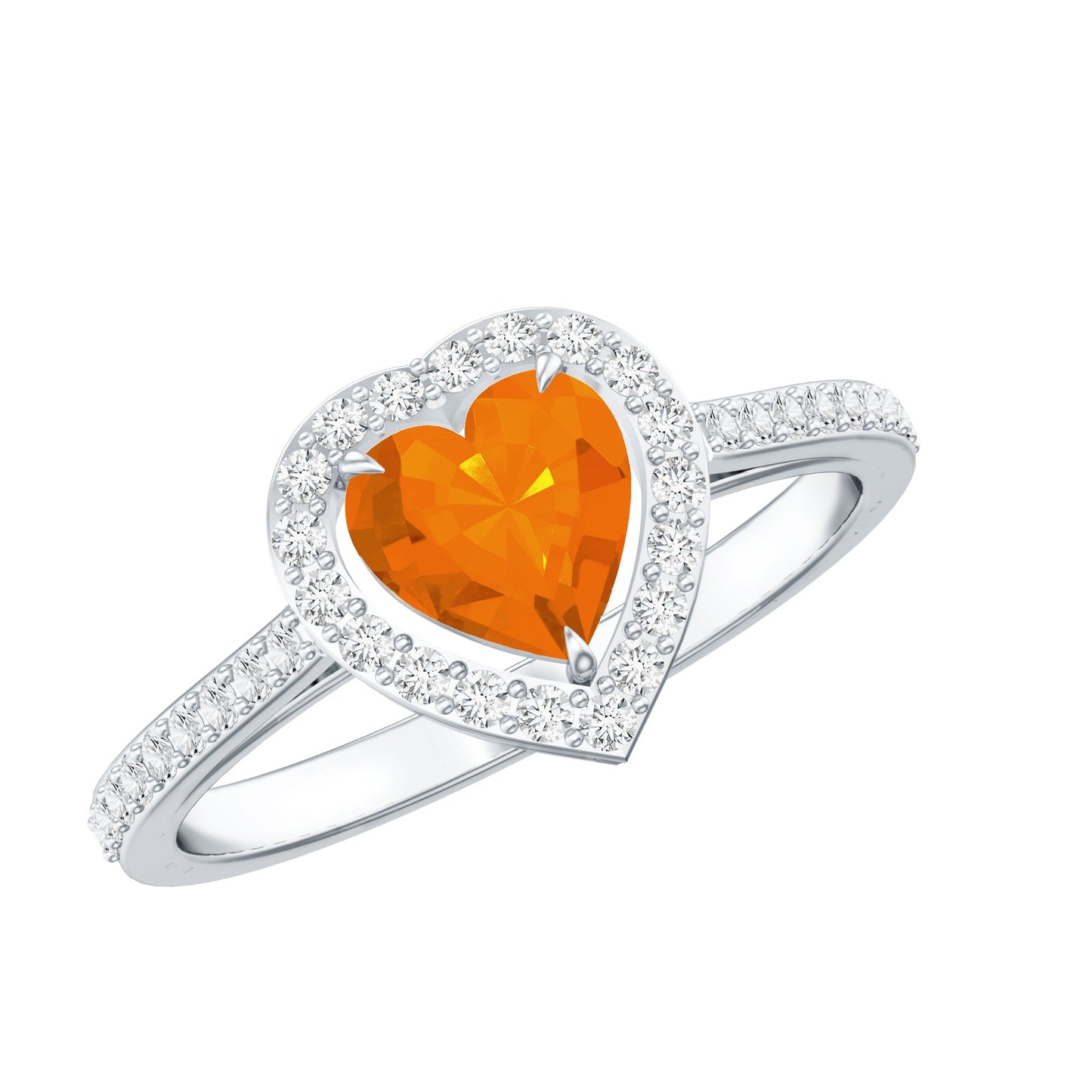 1 Carat Heart Shape Fire Opal Engagement Ring with Diamond Halo