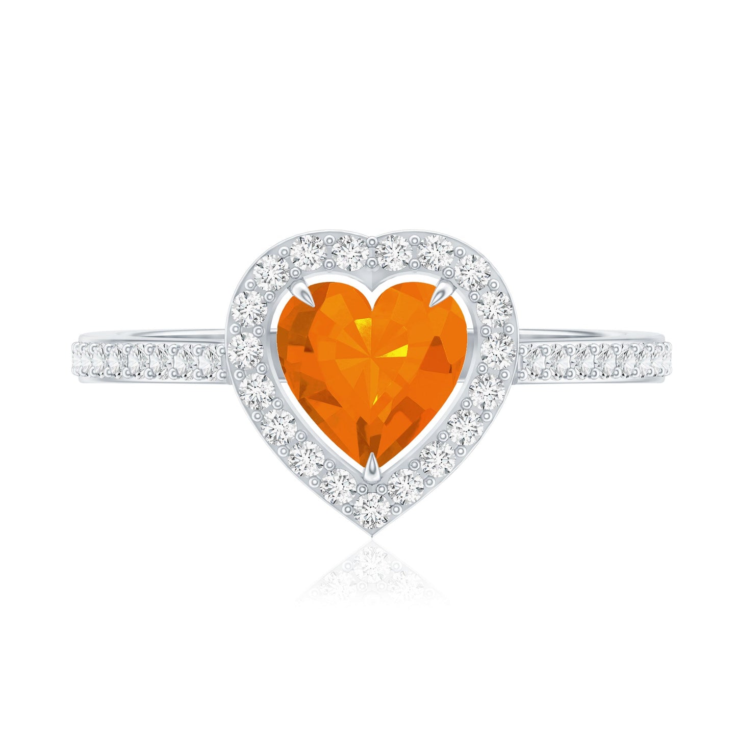 1 Carat Heart Shape Fire Opal Engagement Ring with Diamond Halo