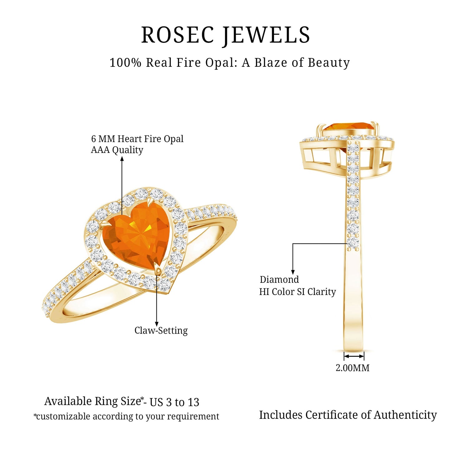 1 Carat Heart Shape Fire Opal Engagement Ring with Diamond Halo