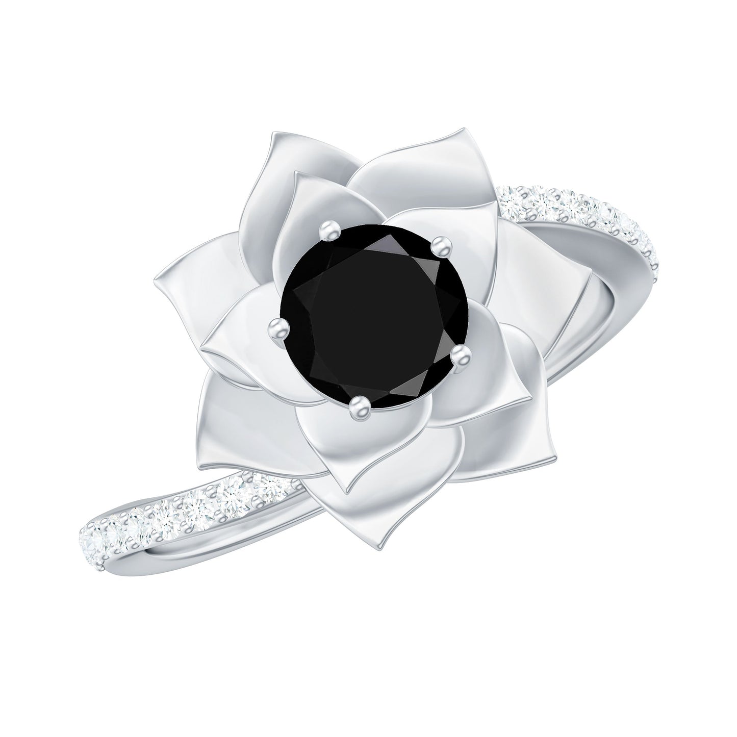Flower Inspired Black Onyx Rose Engagement Ring with Diamond
