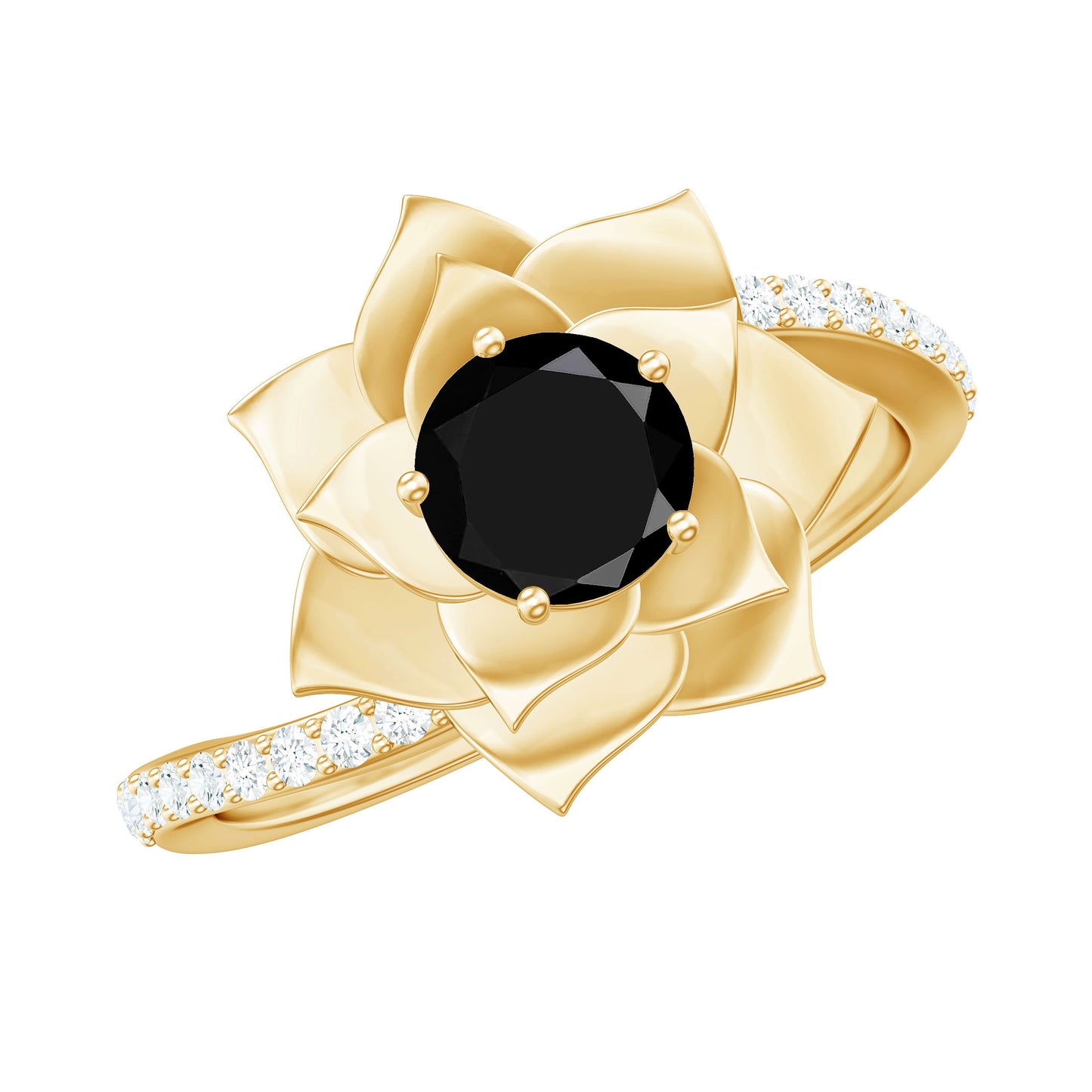 Flower Inspired Black Onyx Rose Engagement Ring with Diamond