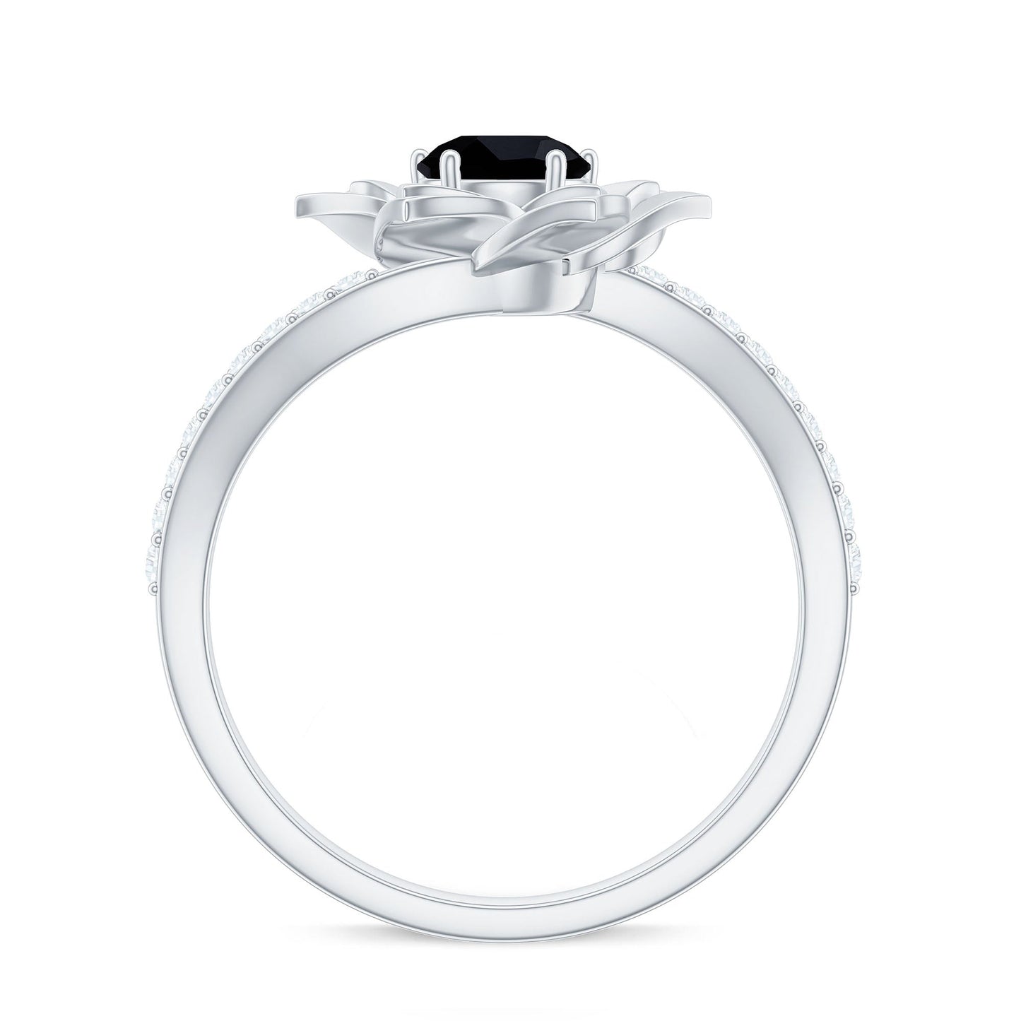 Certified 0.8 Carat Lab Grown Black Diamond Flower Engagement Ring with White Diamond