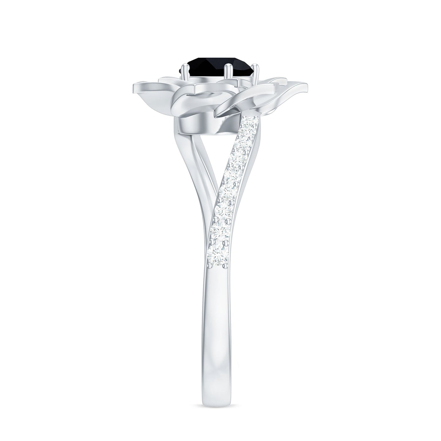Certified 0.8 Carat Lab Grown Black Diamond Flower Engagement Ring with White Diamond