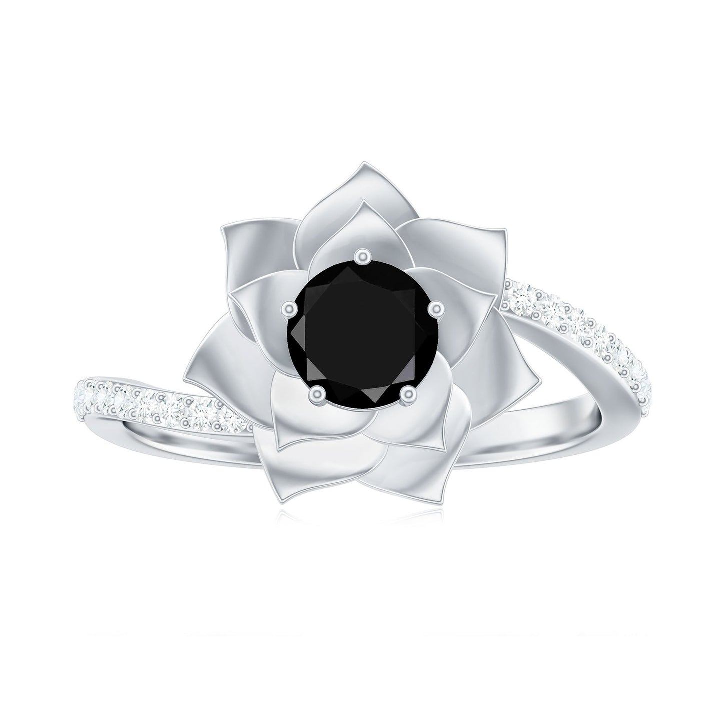 Certified 0.8 Carat Lab Grown Black Diamond Flower Engagement Ring with White Diamond