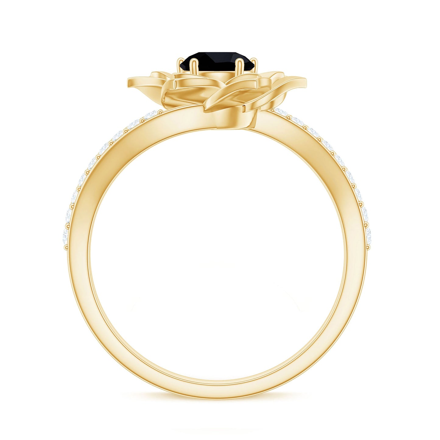Certified 0.8 Carat Lab Grown Black Diamond Flower Engagement Ring with White Diamond
