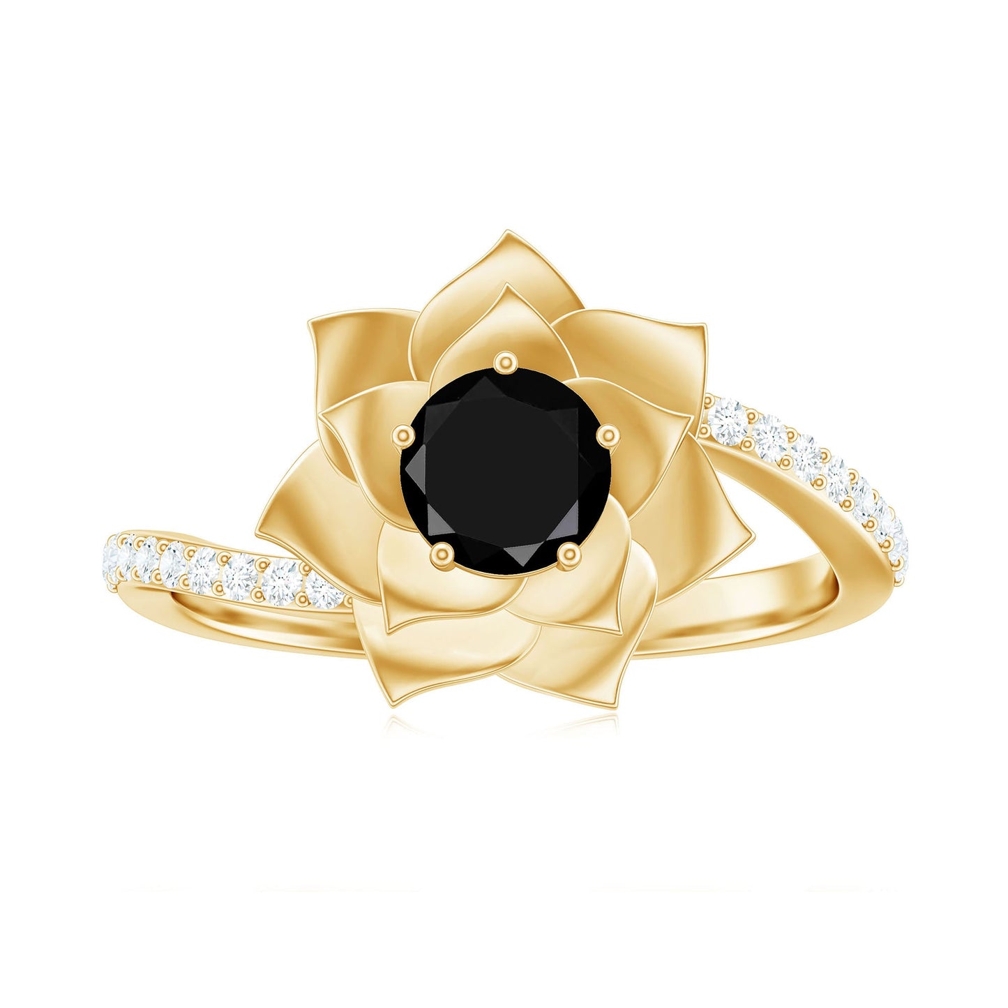Certified 0.8 Carat Lab Grown Black Diamond Flower Engagement Ring with White Diamond