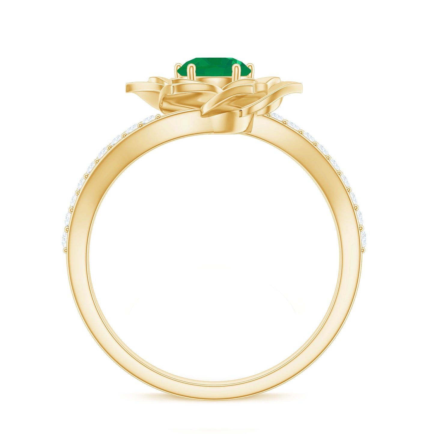 Certified Real Emerald Flower Engagement Ring with Diamond Bypass Shank