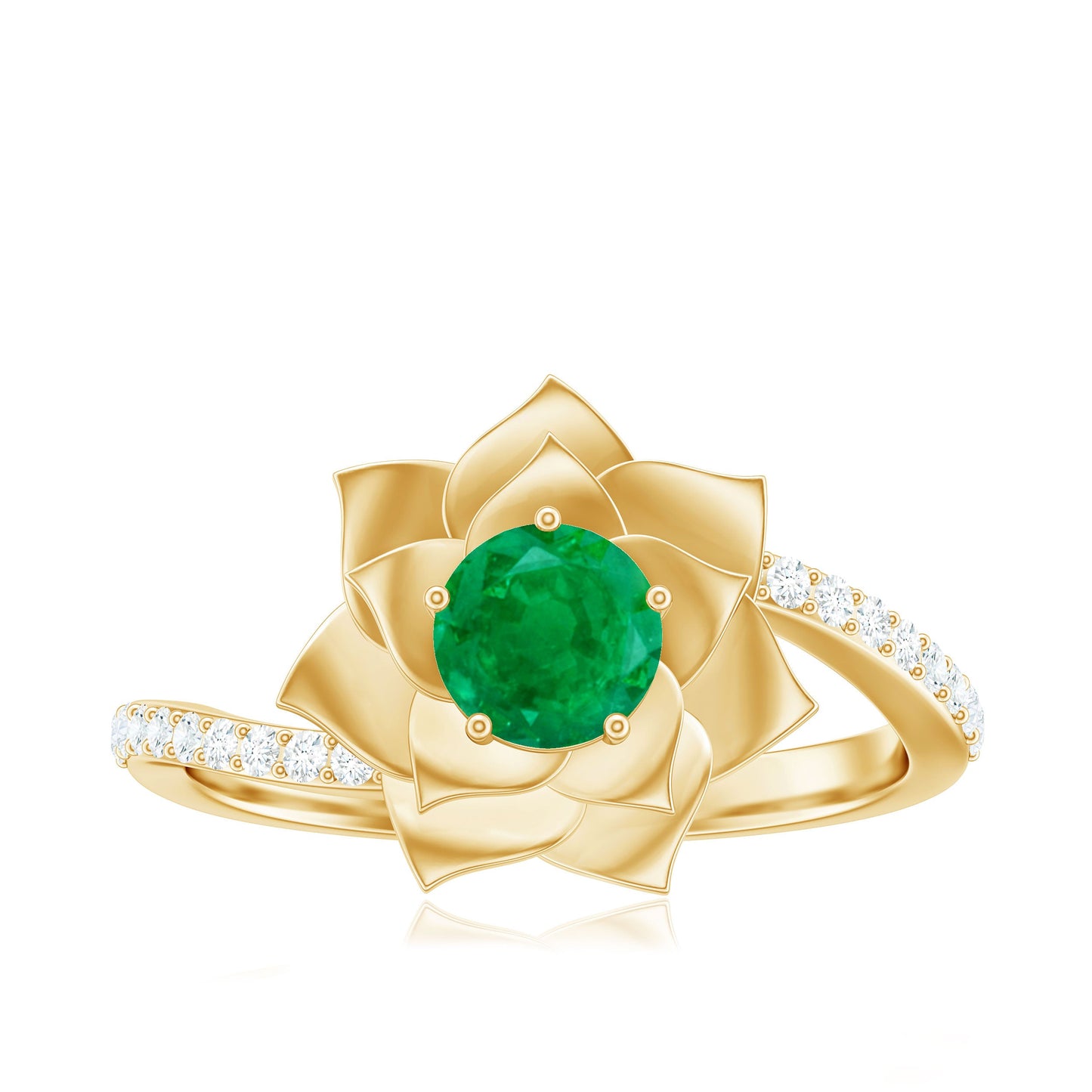 Certified Real Emerald Flower Engagement Ring with Diamond Bypass Shank