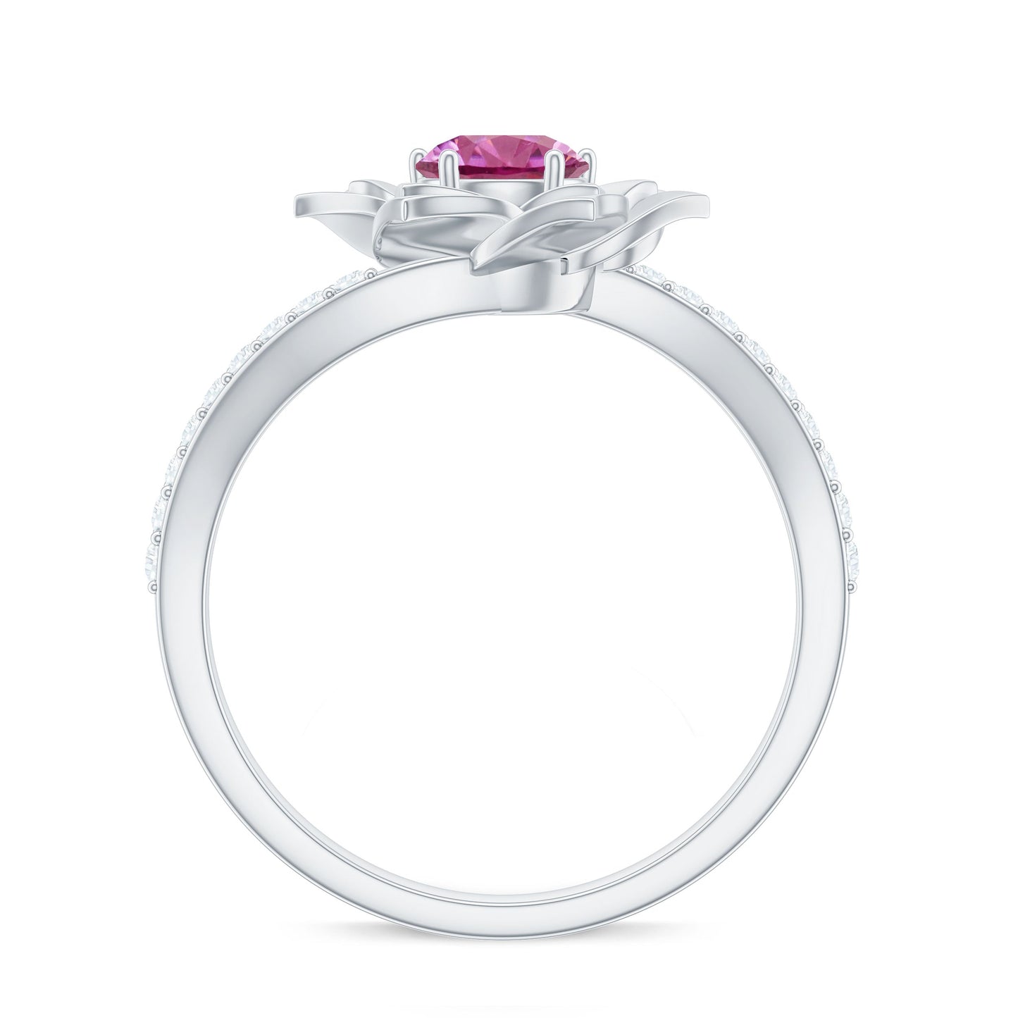 Pink Tourmaline and Diamond Flower Engagement Ring with Bypass Shank