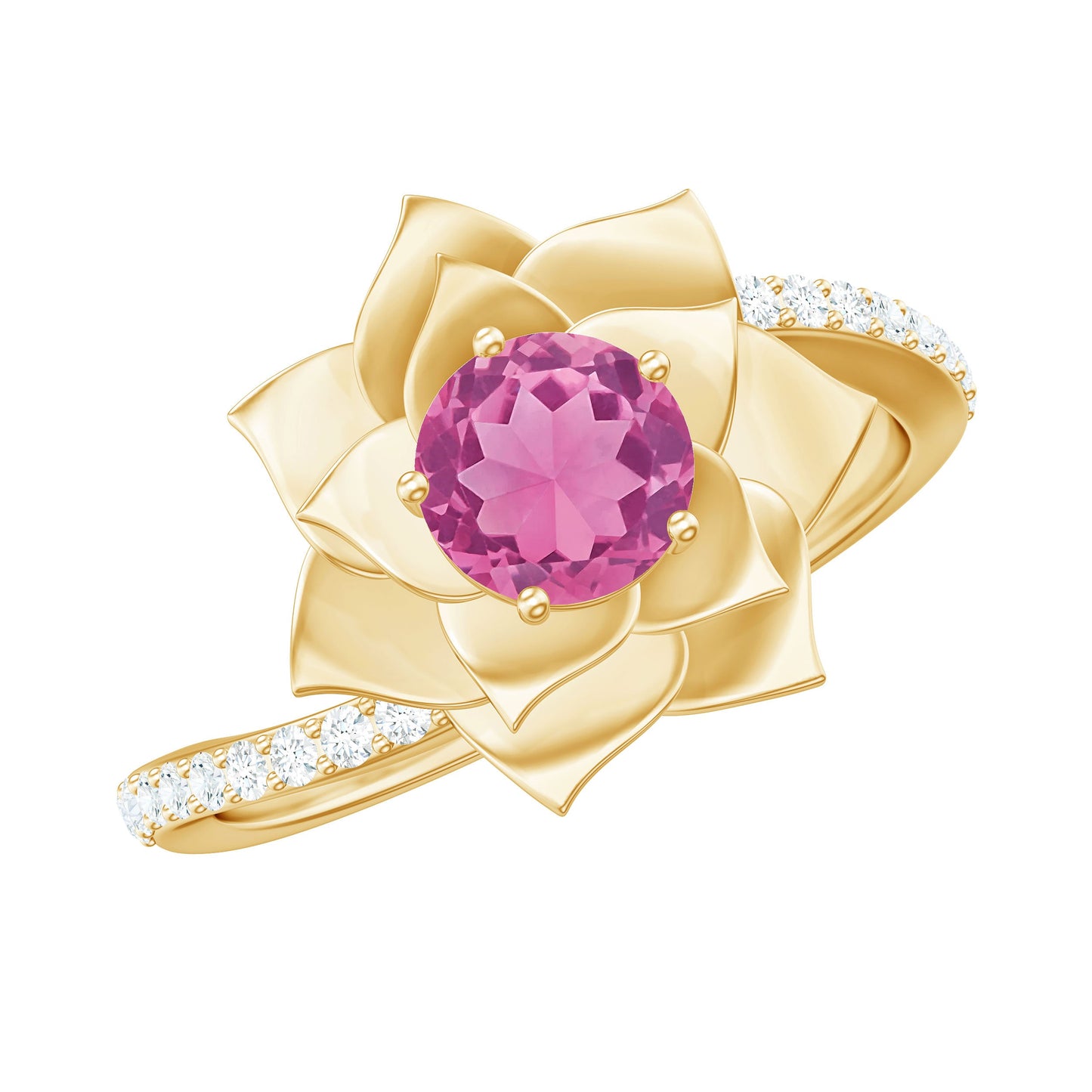 Pink Tourmaline and Diamond Flower Engagement Ring with Bypass Shank